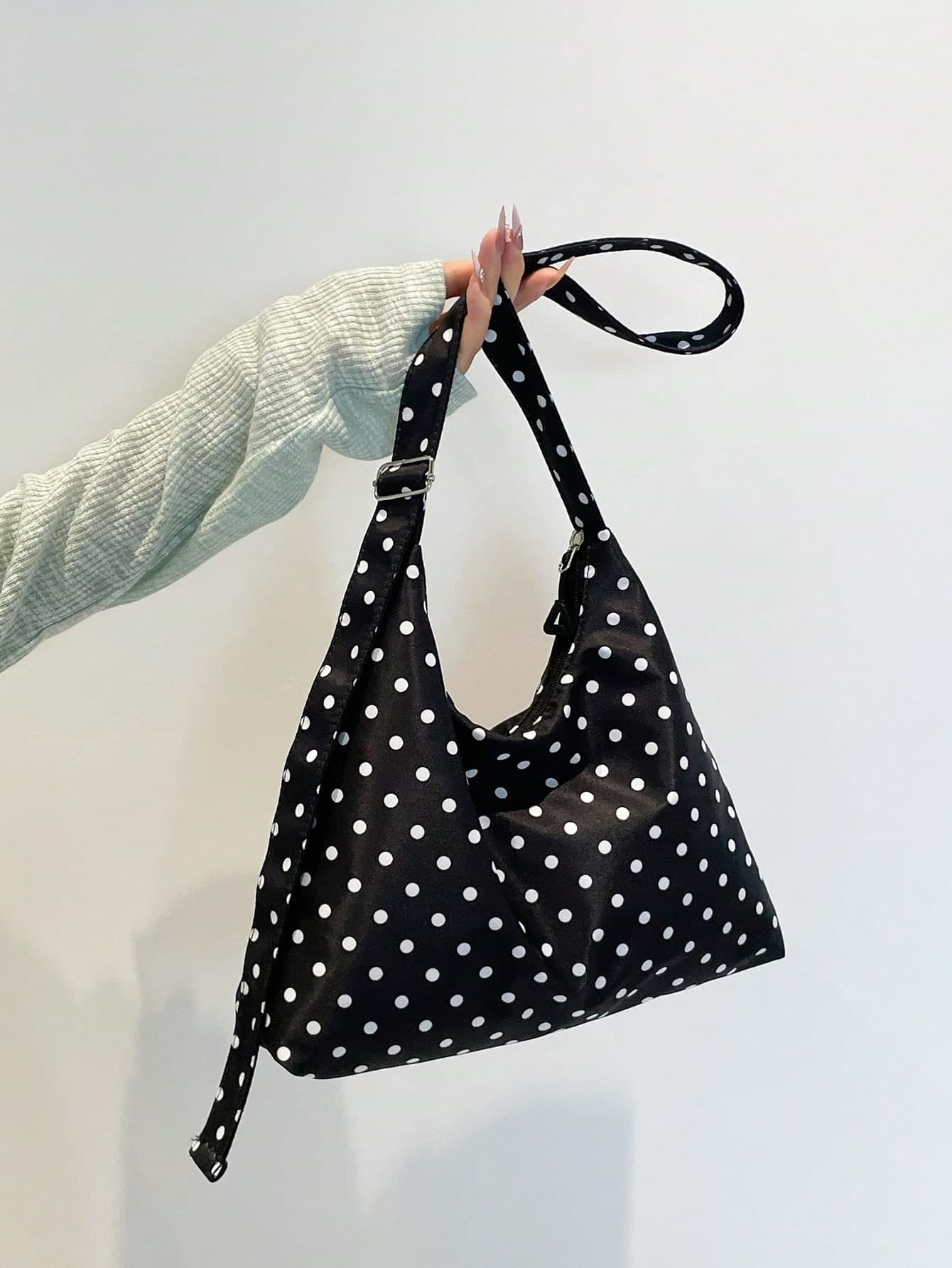 Polka Dot Minimalist Canvas Backpack, Spring/Summer New Arrival, Open Design, Dual Shoulder Straps, Lightweight Casual Large Capacity Crossbody Bag, Suitable For Women's Daily, Commuting And Student Use