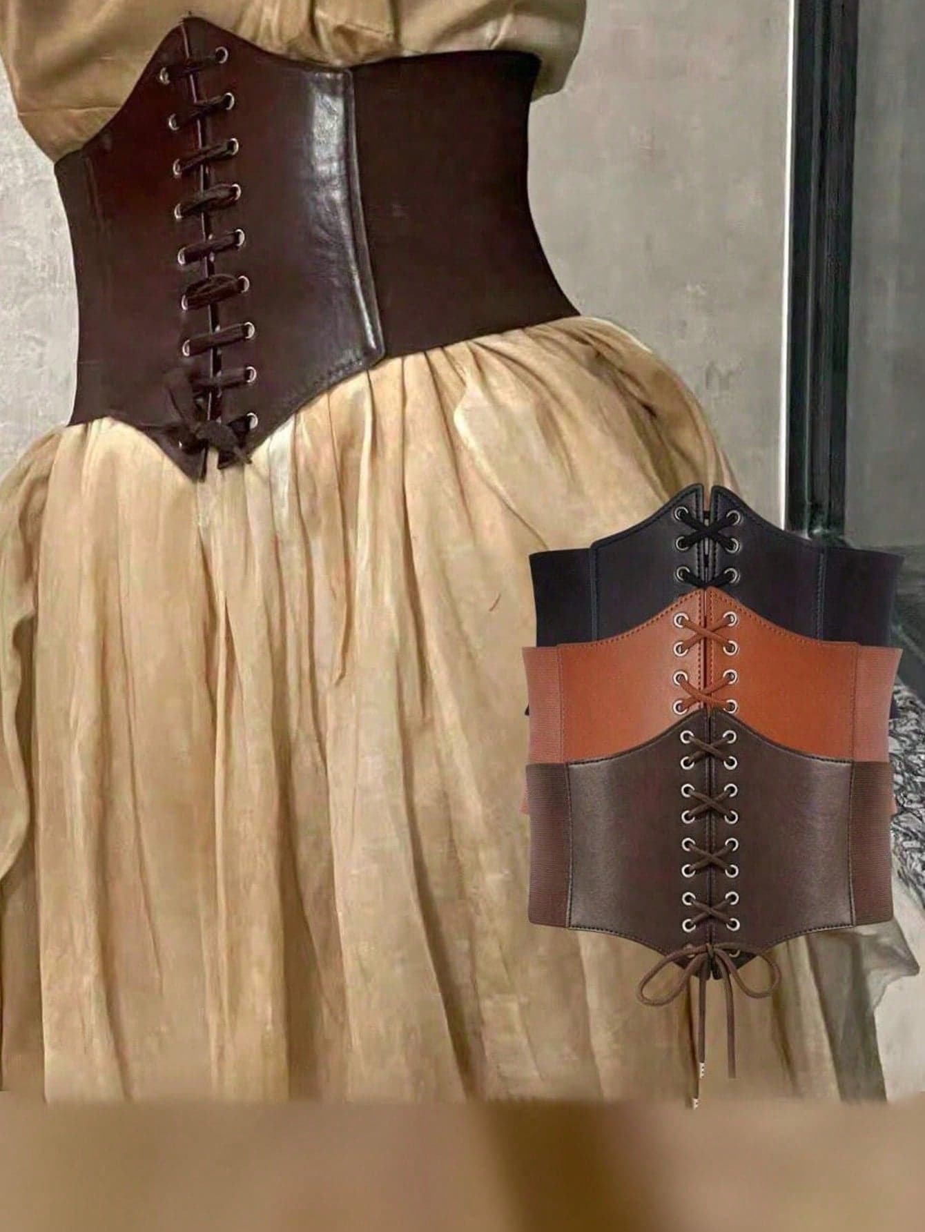 3pcs Women's Black Fashionable Corset Waist Vest, French Court Style Waist Belt Design (Suitable For Halloween Costume)