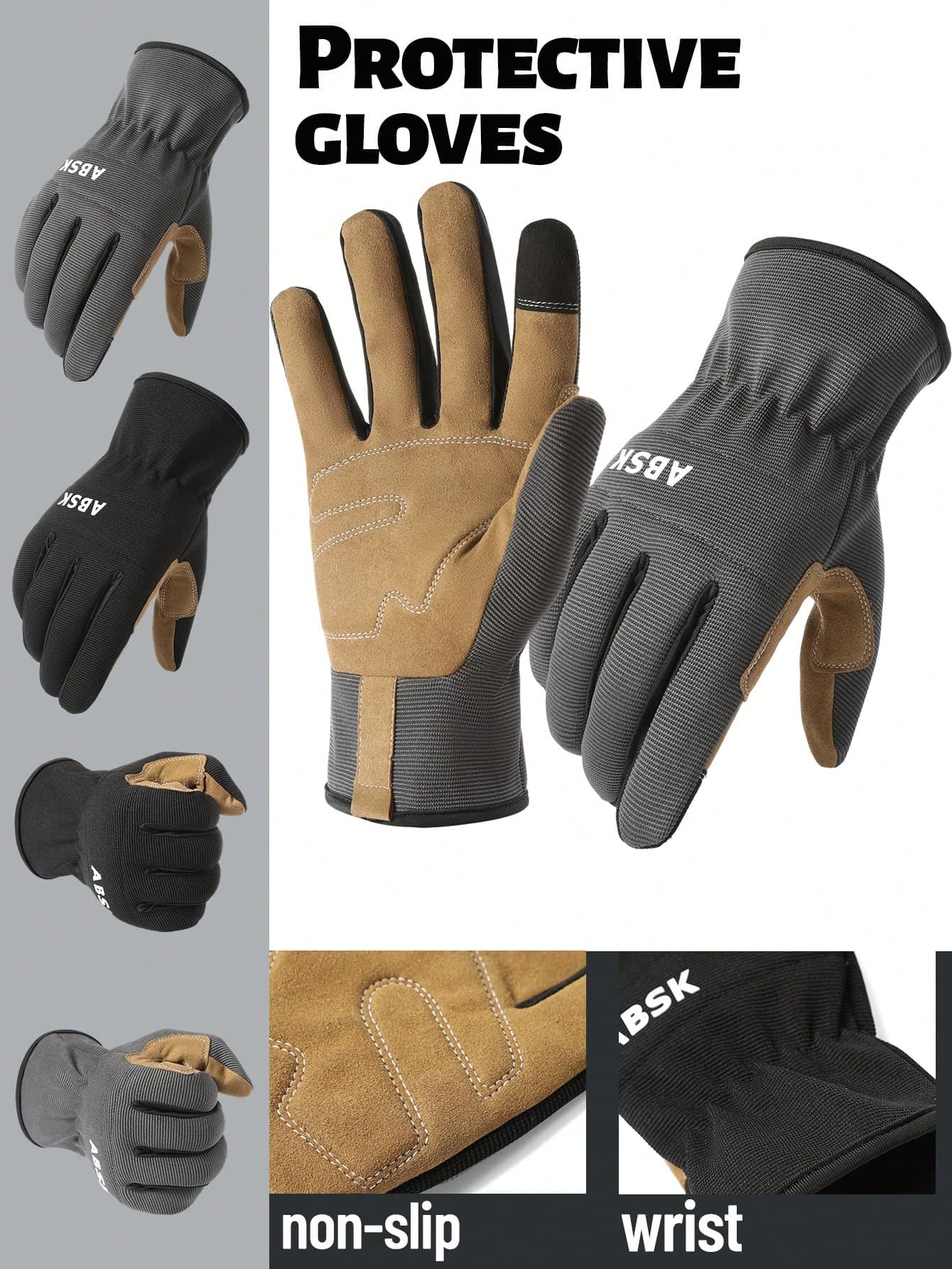 1 Pair Men's Full Finger Outdoor Work Gardening Gloves With Thickened Non-Slip Palm