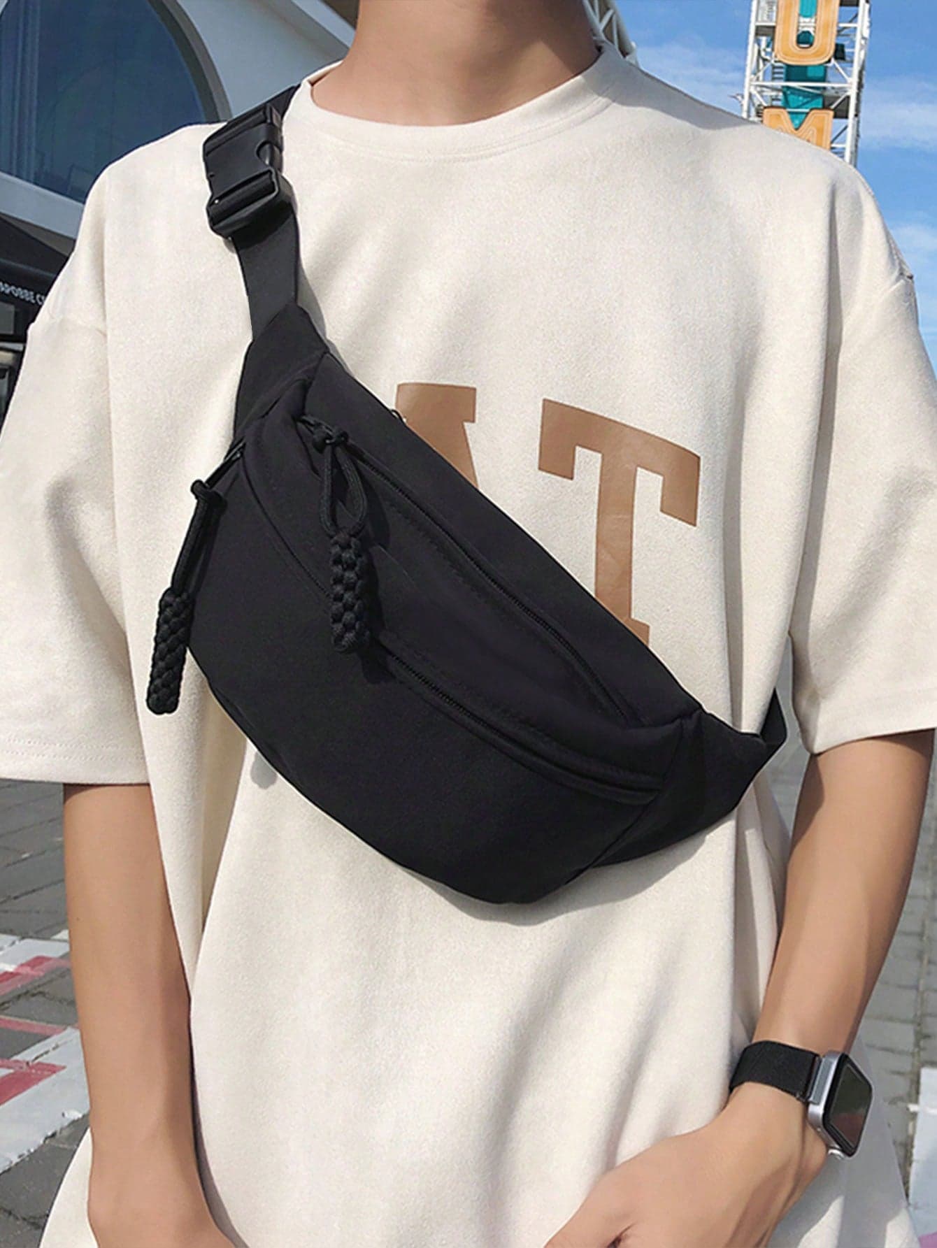 Minimalist Waist Bag 1 Piece Men's Chest Bag, Nylon Crossbody Waist Bag, Multifunctional Outdoor Water Bottle Waist Bag, First Day Of School Style,Y2k