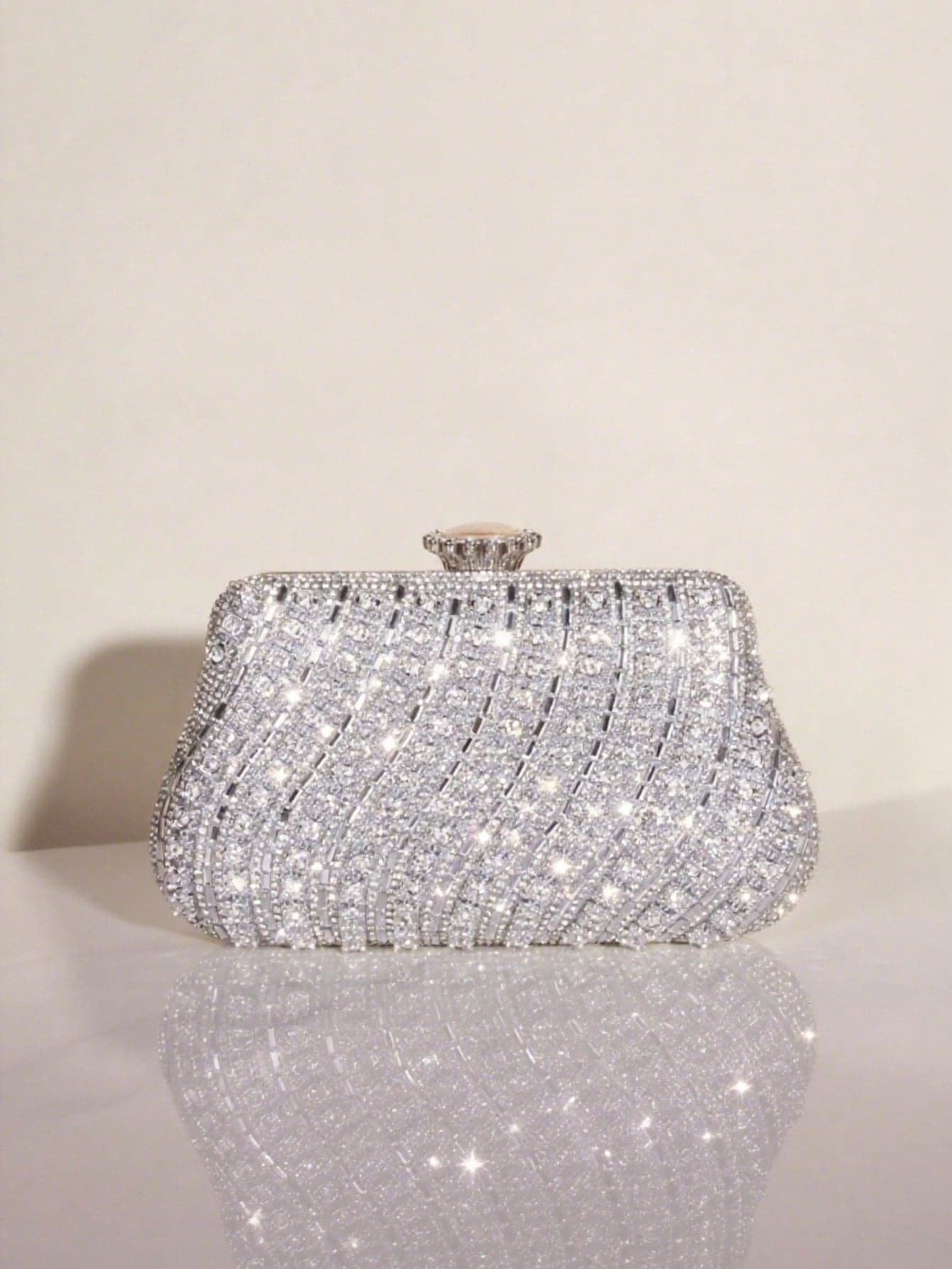 Diagonal Ruched Rhinestone Sequins Clutch Bag, Luxury Elegant Women's Evening Purse For Wedding, Party, Birthday, Party Bags