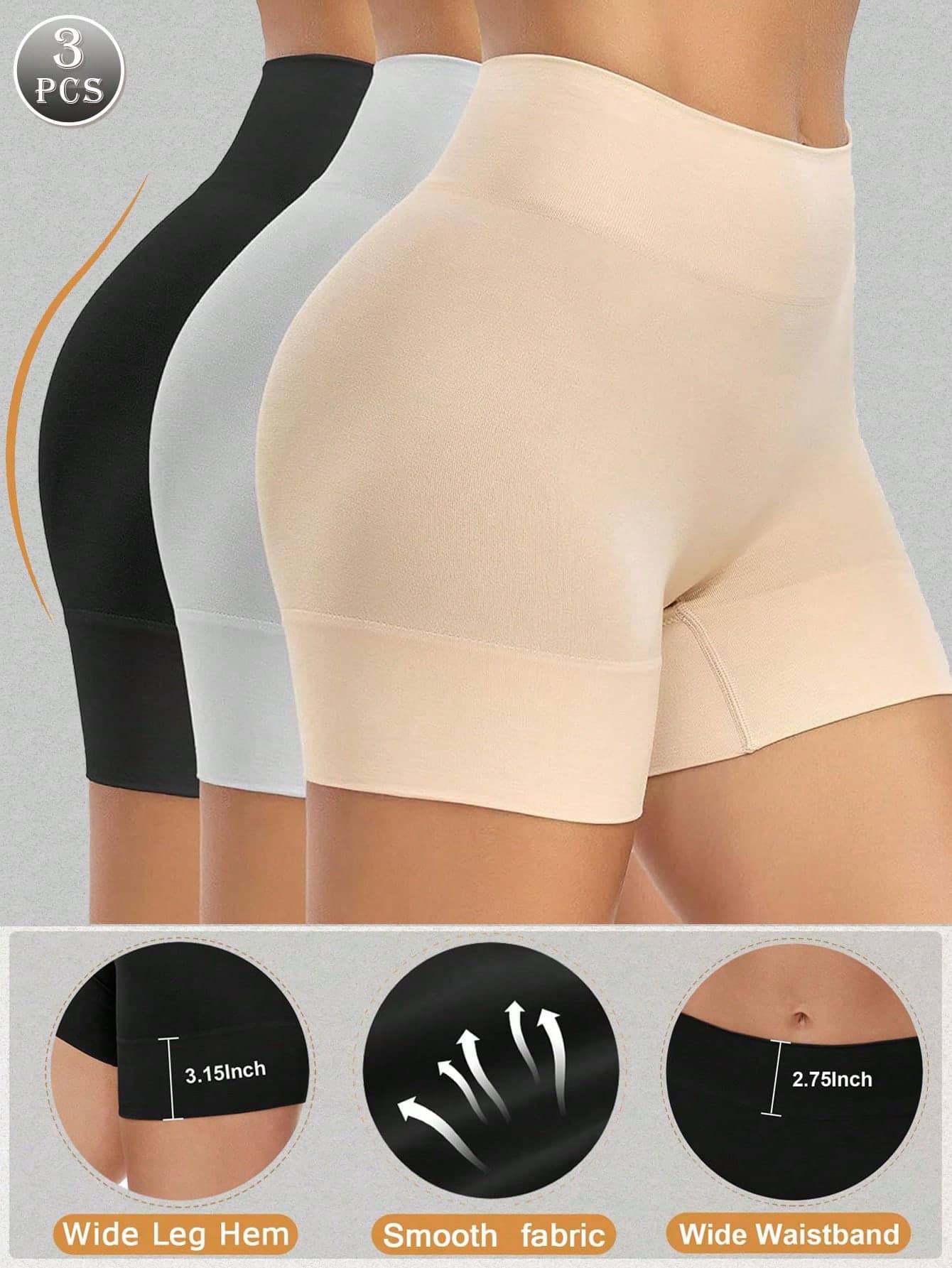 3pcs Women Shaping Shorts, Chafe-Free Seamless Panties, Slip Shorts Lining For Dresses