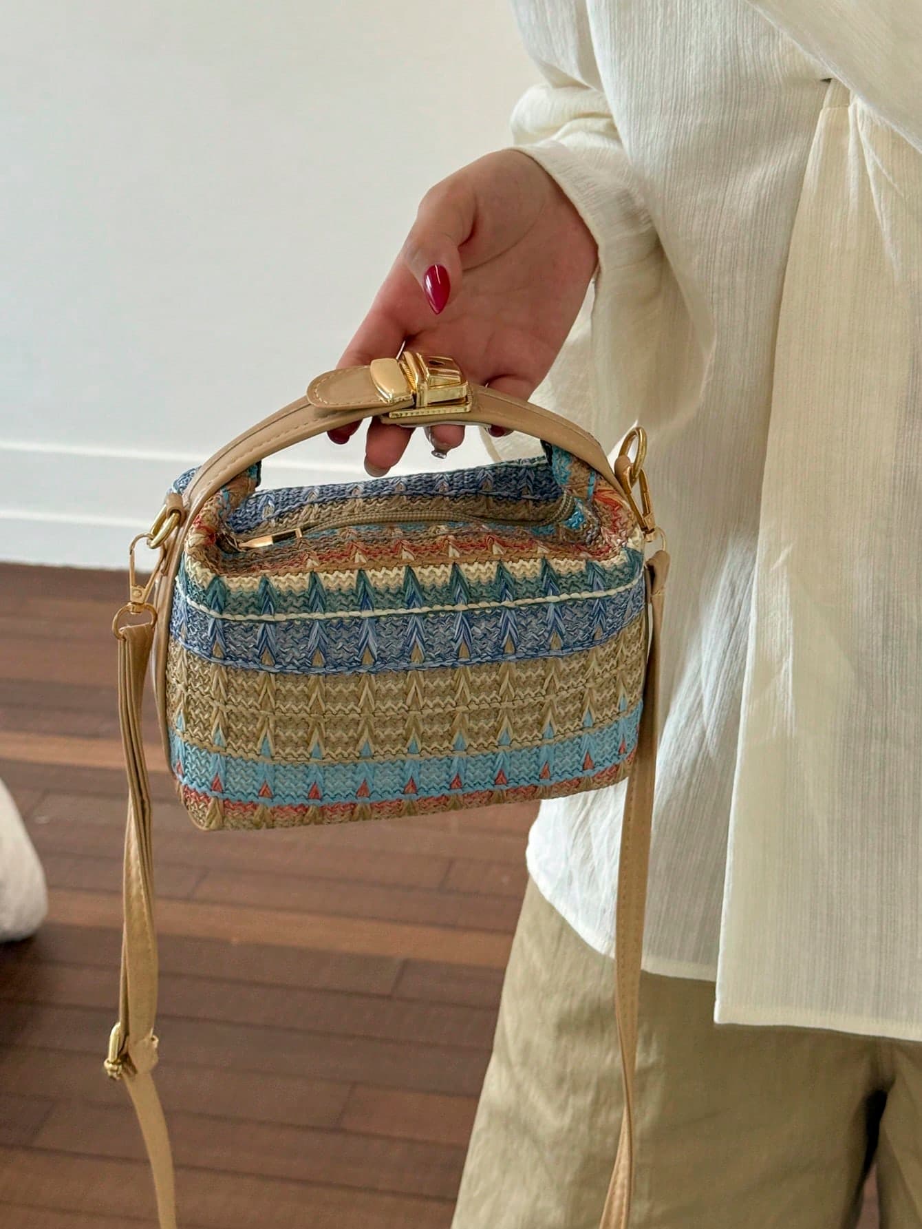 Minimalist Straw Woven Handbag, Multifunctional Shoulder & Crossbody Bag, Summer Beach Gift, Suitable For Girls, Ladies, Students