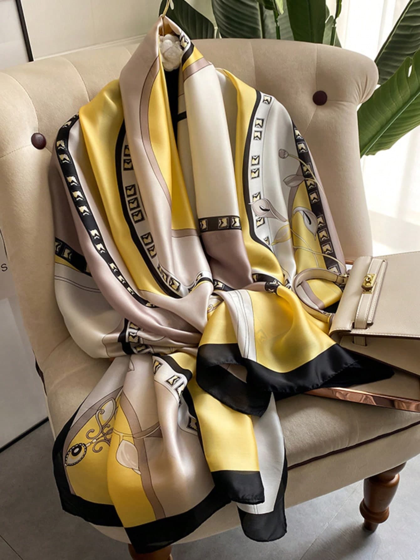 1pc Outdoor Shawl Stylish Women Thin Silk Scarf Scarf, Four Seasons, Floral & Leaf Pattern, Colors: Orange, White, Blue, Red, Pink