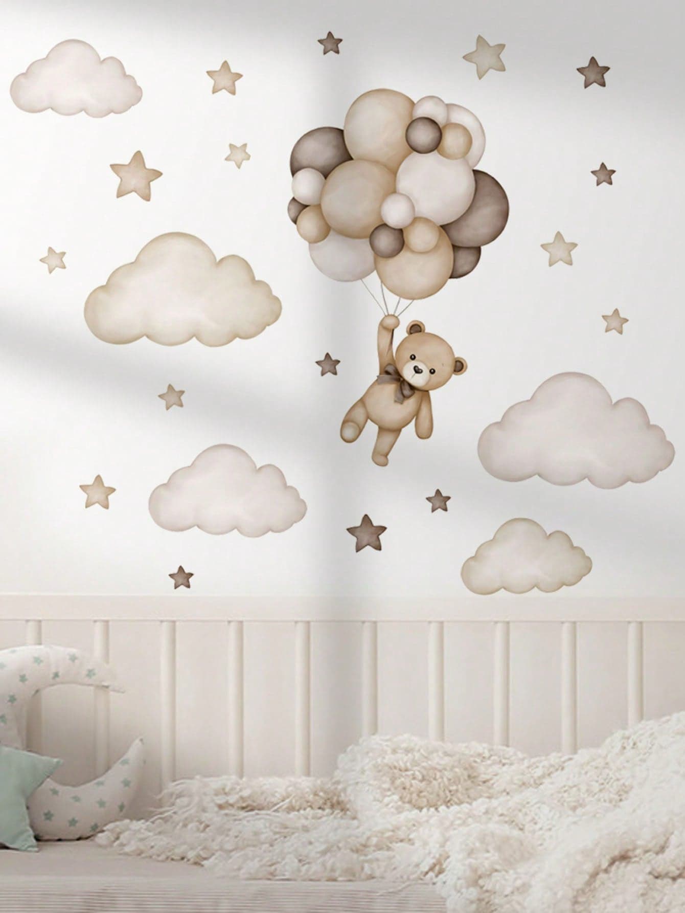 1pc 30*90cm PVC Removable Wall Sticker, Cartoon Bear Balloon Wall Decal, Suitable For Room, Bedroom, Living Room, Study, Dining Room, Home Decoration
