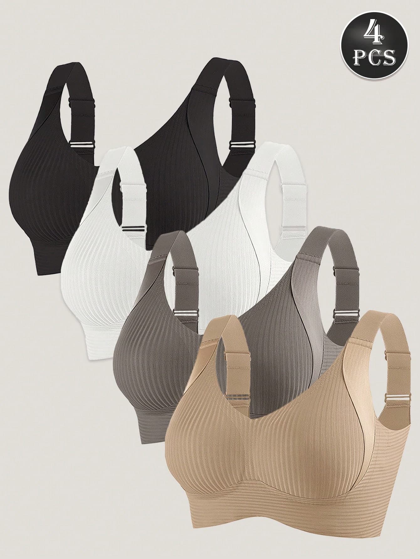 4pcs/Set Women's Autumn EssElegance Adjustable Back Hook Gather Seamless Wireless Comfortable Bra