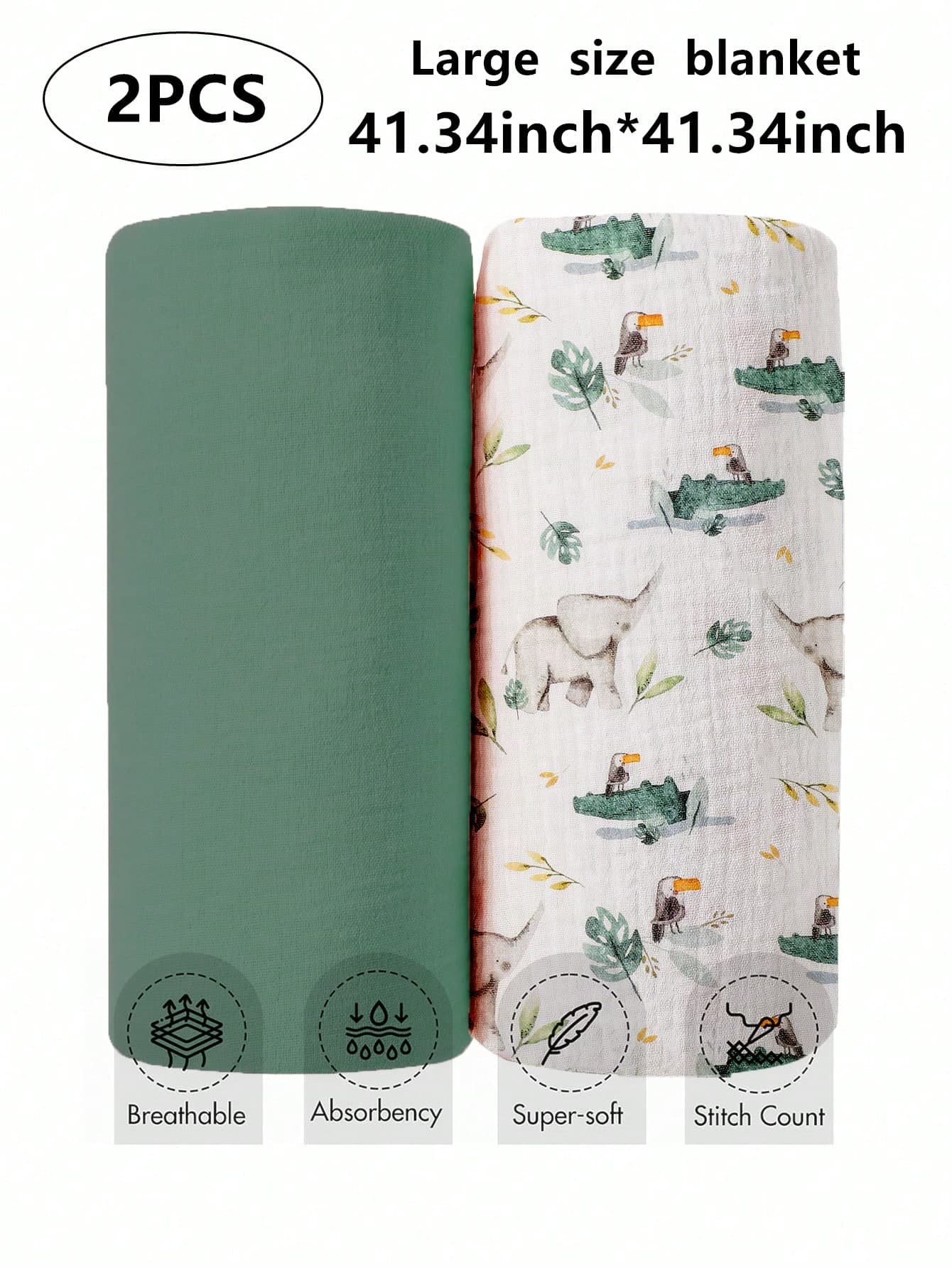 2pcs Soft Cotton Gauze Swaddle Blankets, Breathable Lightweight Suitable For Newborn & Infant Baby Boys Girls Cartoon Pattern