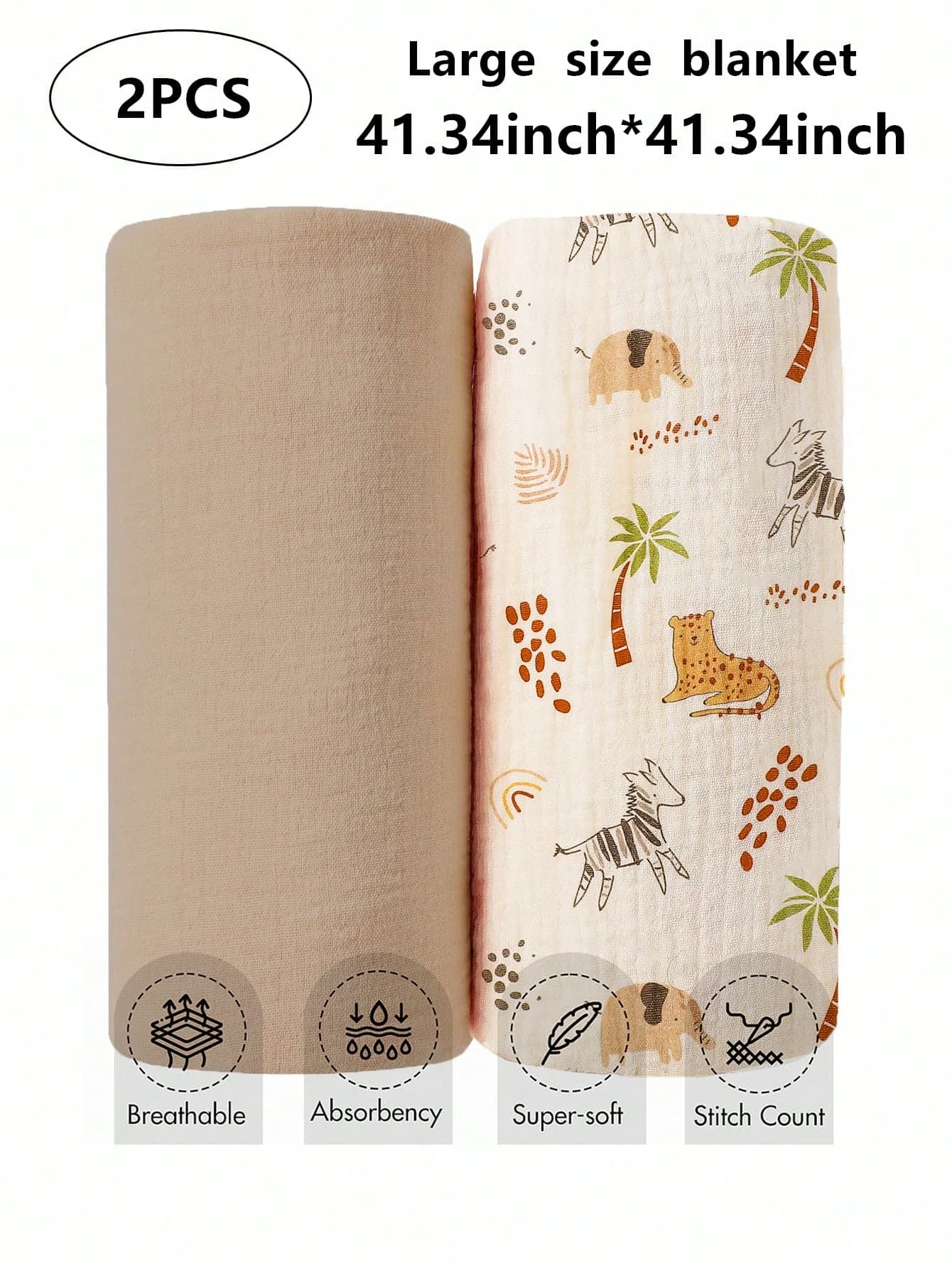 2pcs Soft Cotton Gauze Swaddle Blankets, Breathable Lightweight Suitable For Newborn & Infant Baby Boys Girls Cartoon Pattern