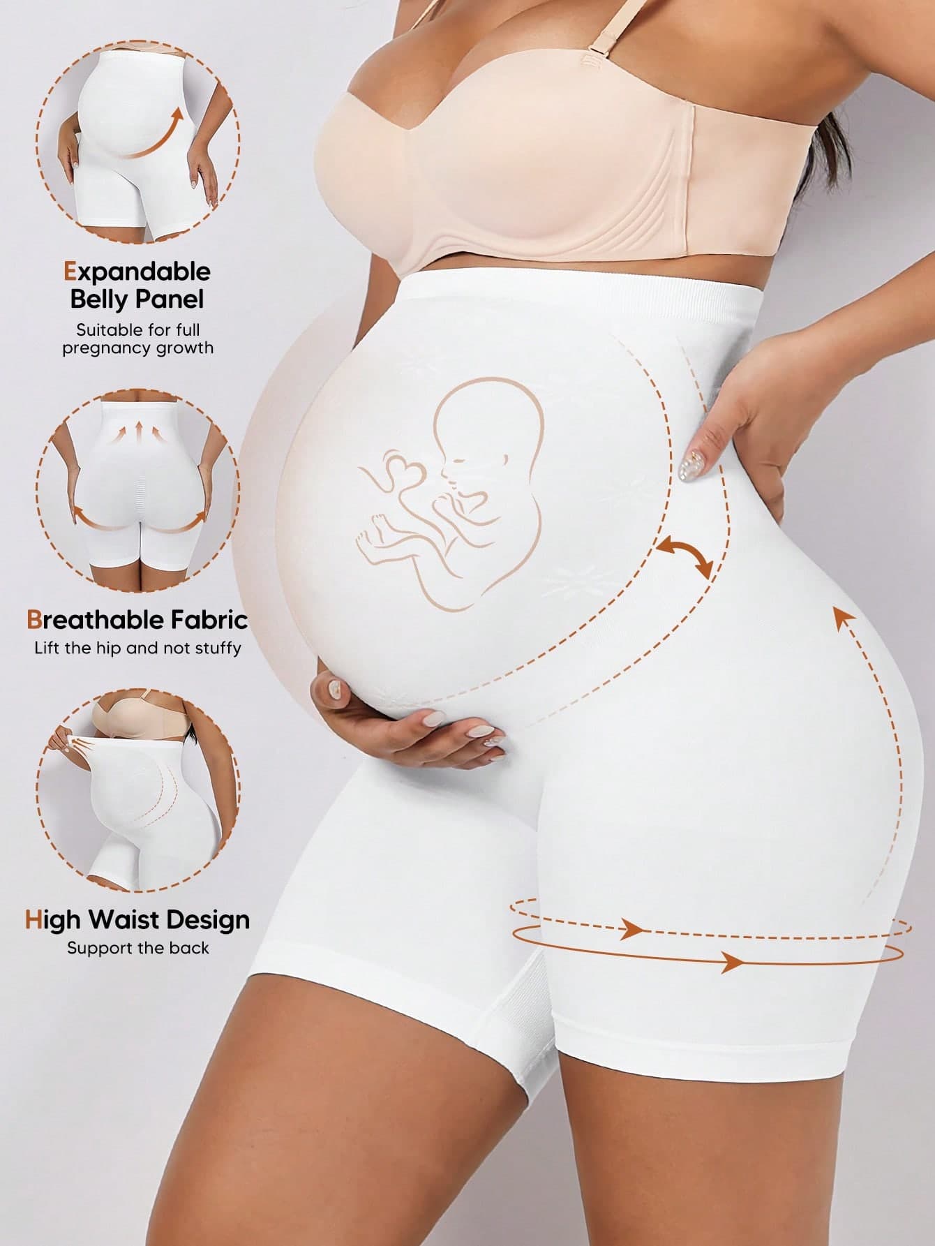Pregnant Women High-Elastic Waist Knee Length Underpants, Suitable For Daily Wear White Summer