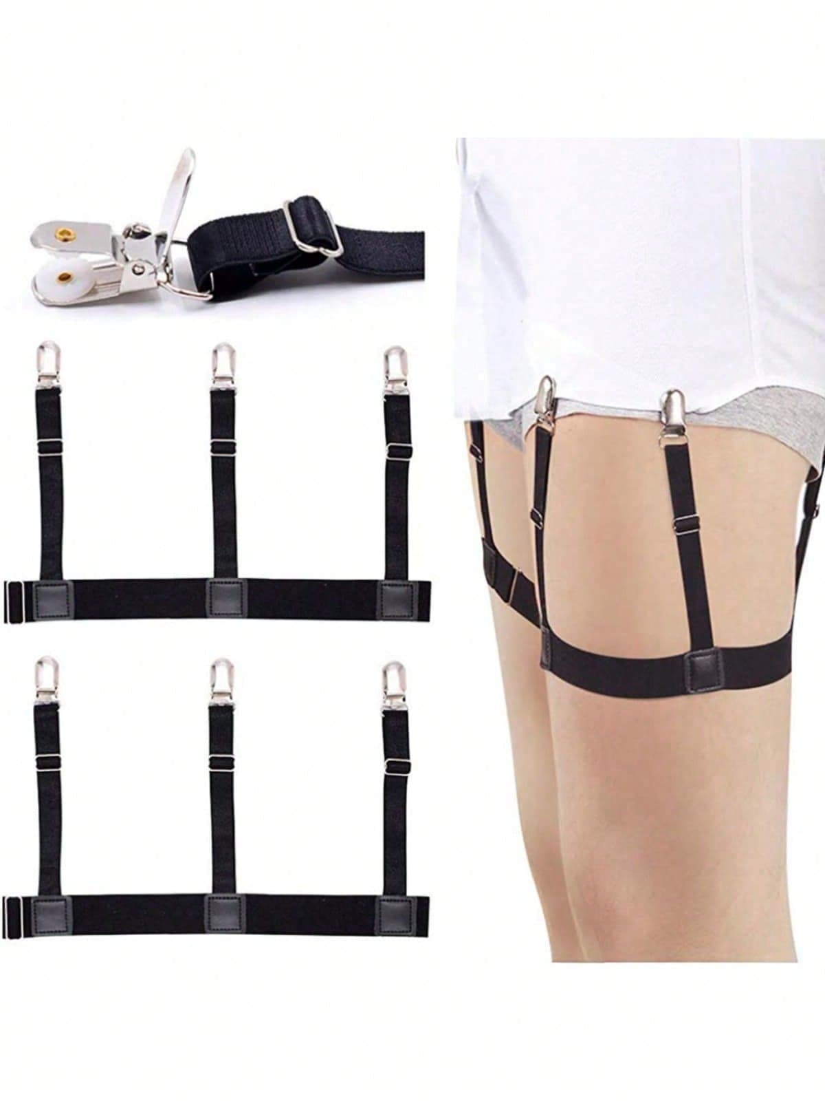 1 Pair Men's Shirt Stays Black, Gentility Shirt Garters Shirt Holders Strap Belt With Upgrade Locking Clamps, Keep Shirt Tucked In,Suitable For Shirts