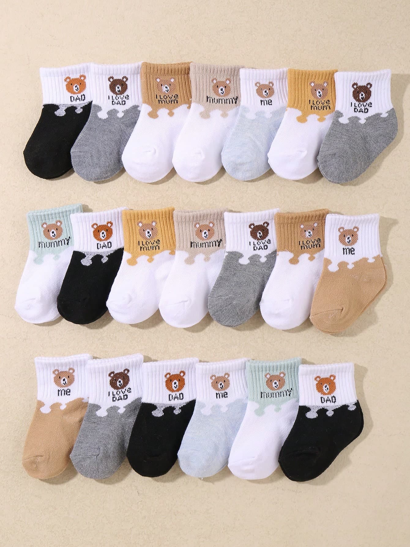 20 Pairs Fruit Color Bear Jacquard Elastic Short Socks, Suitable For Autumn/Winter - Parent-Child Interactive Language Print Socks, Suitable For Infants And Toddlers. New Autumn Product, Skin-Friendly Soft And Comfortable, Versatile Use, Ideal Choice For Students, Suitable For Daily Wear In Autumn/Winter, Holiday Gifts, Travel, Back To School, Family Gatherings, Thanksgiving, And More.