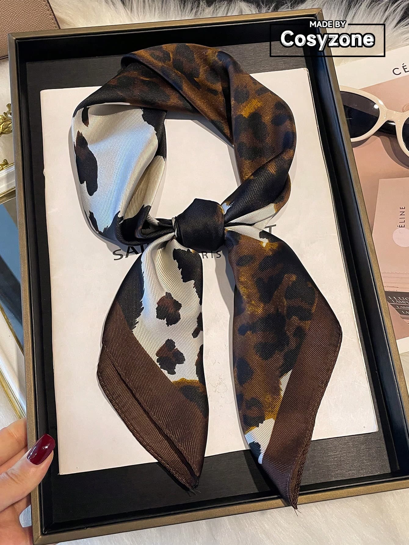 1pc Faux Silk Retro Leopard Print 70cm Small Square Scarf, Fashion Versatile Bandana, Waist Belt, Decorative Scarf, Suitable For Daily Wear For Dress