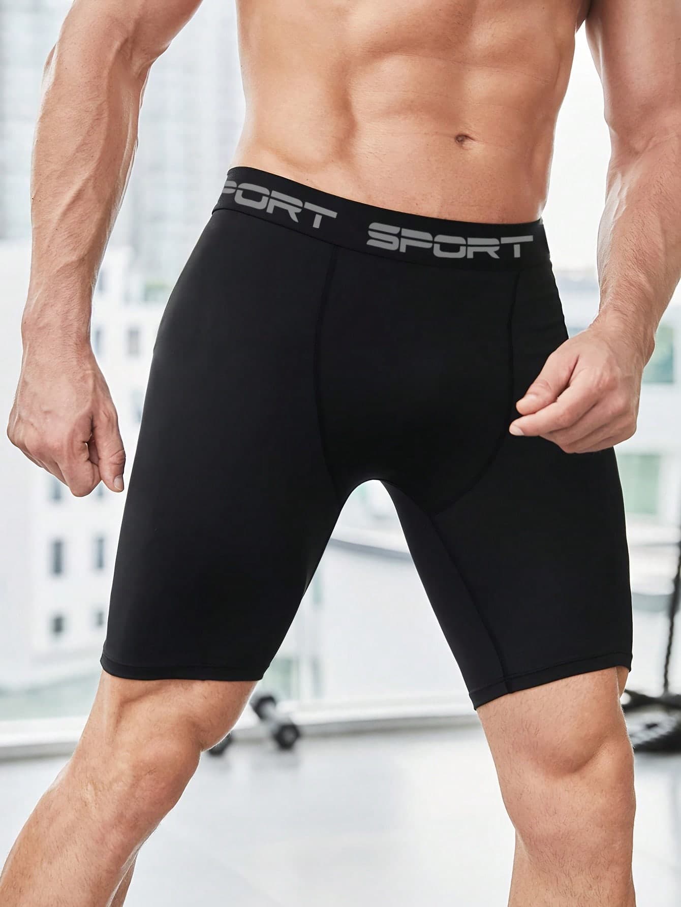1-Pack SPORT Men's Sport Tight Shorts For Sports Training, Fitness Running, Quick Drying Elastic Leggings. Black Summer