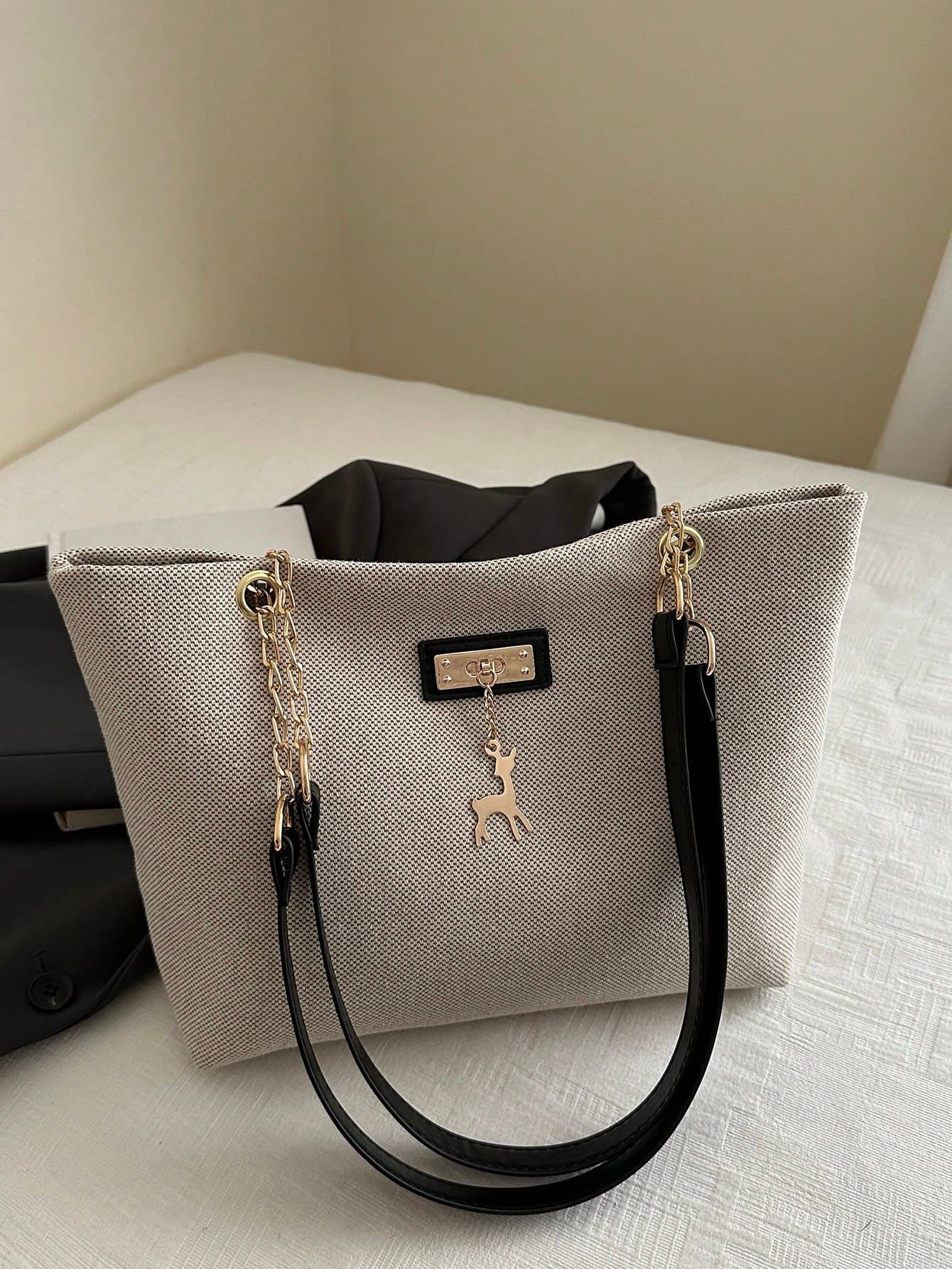 Large Capacity Handbag For Women, Chic Chain Shoulder Bag, New Fashion Underarm Bag, Retro Linen Tote Bag