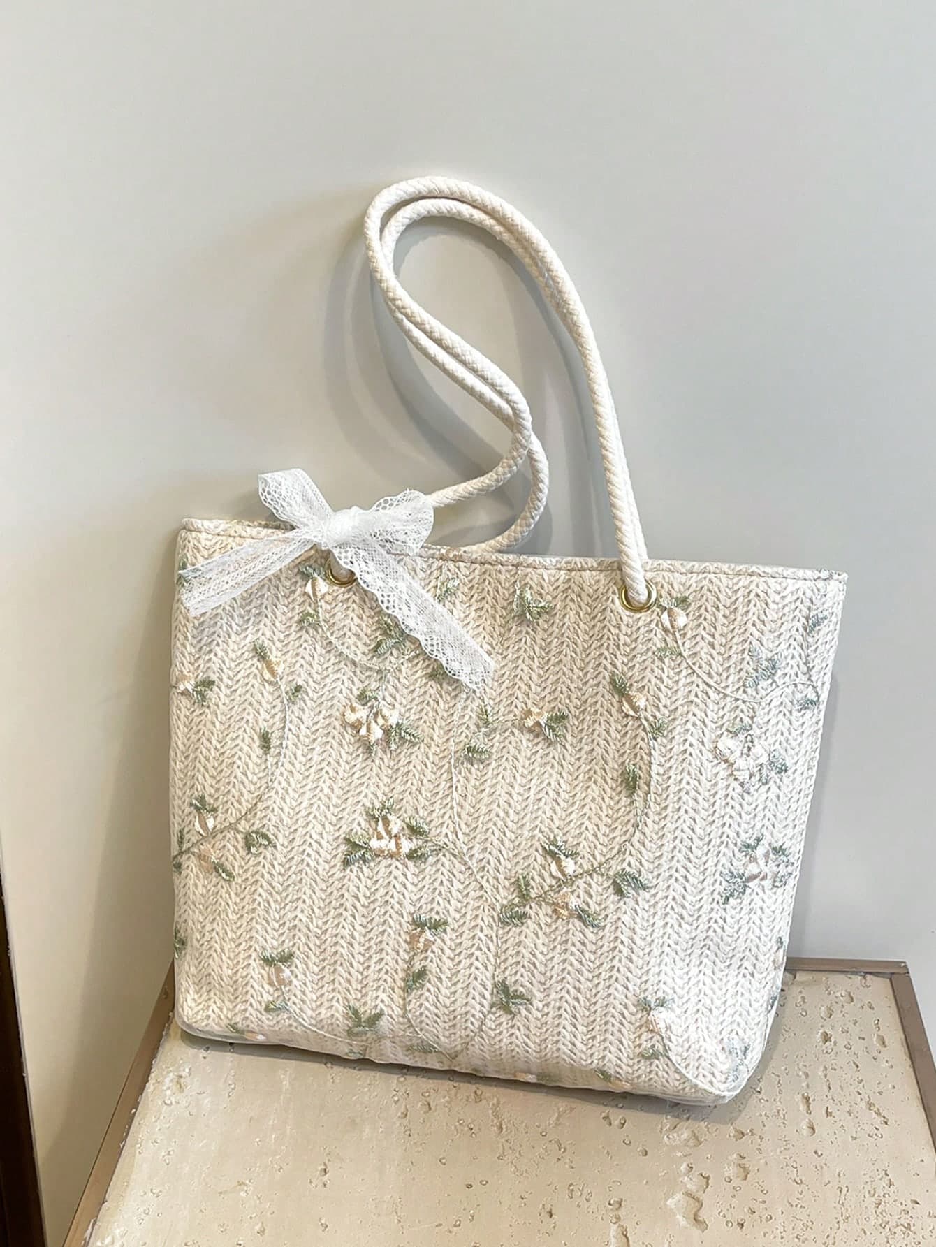 Versatile Solid Color Straw Tote Bag For Women, Fashion Large Capacity Woven Underarm Bag, Boho Style Small Daisy Decoration Shoulder Bag, Lightweight Daily Commuting Shopping Beach Bags, Exquisite Summer Handbag For Travel Vacation
