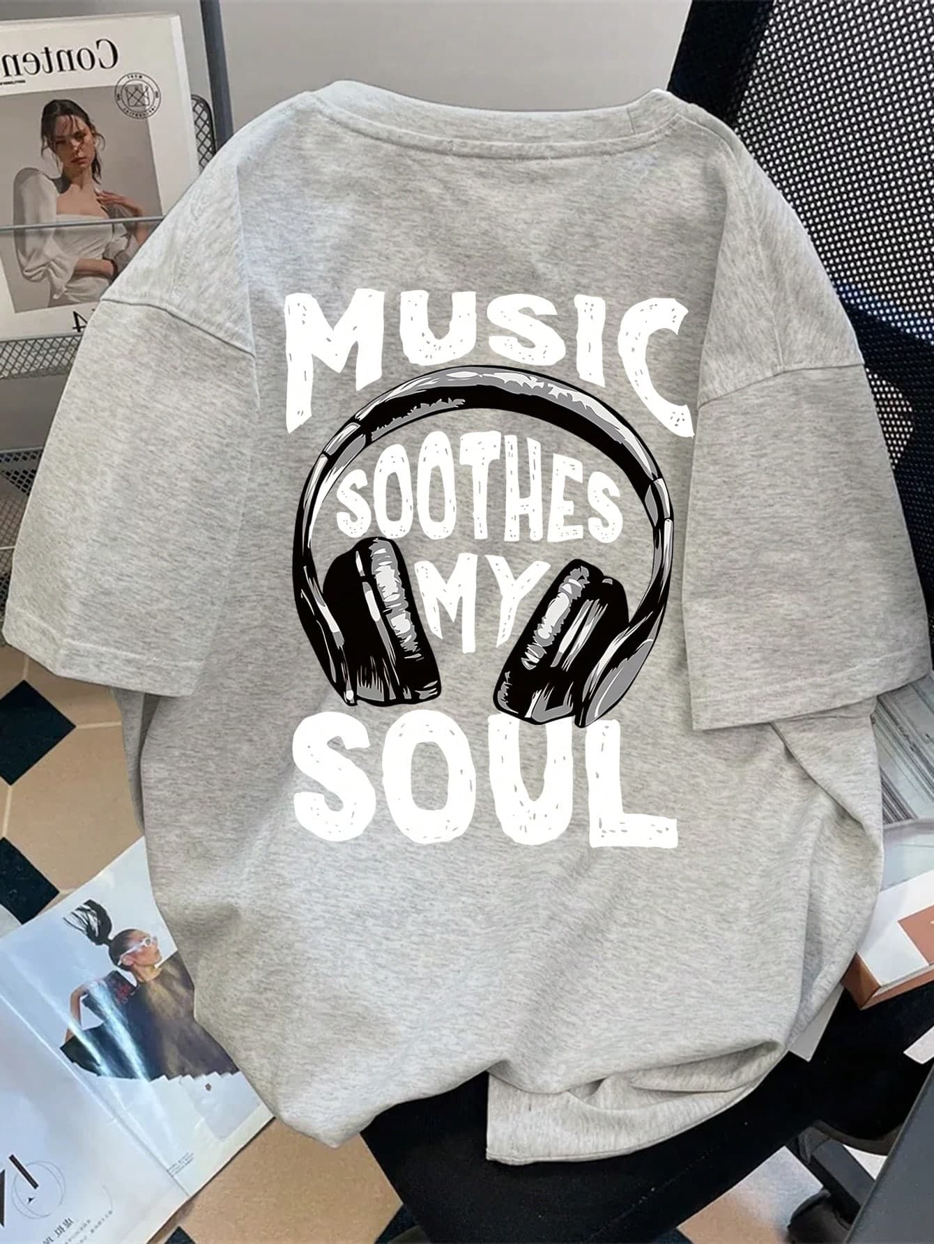 Teen Boys Minimalist Casual Music Style Artist Headphone Print Crew Neck Short Sleeve Pullover Top Summer New Arrival