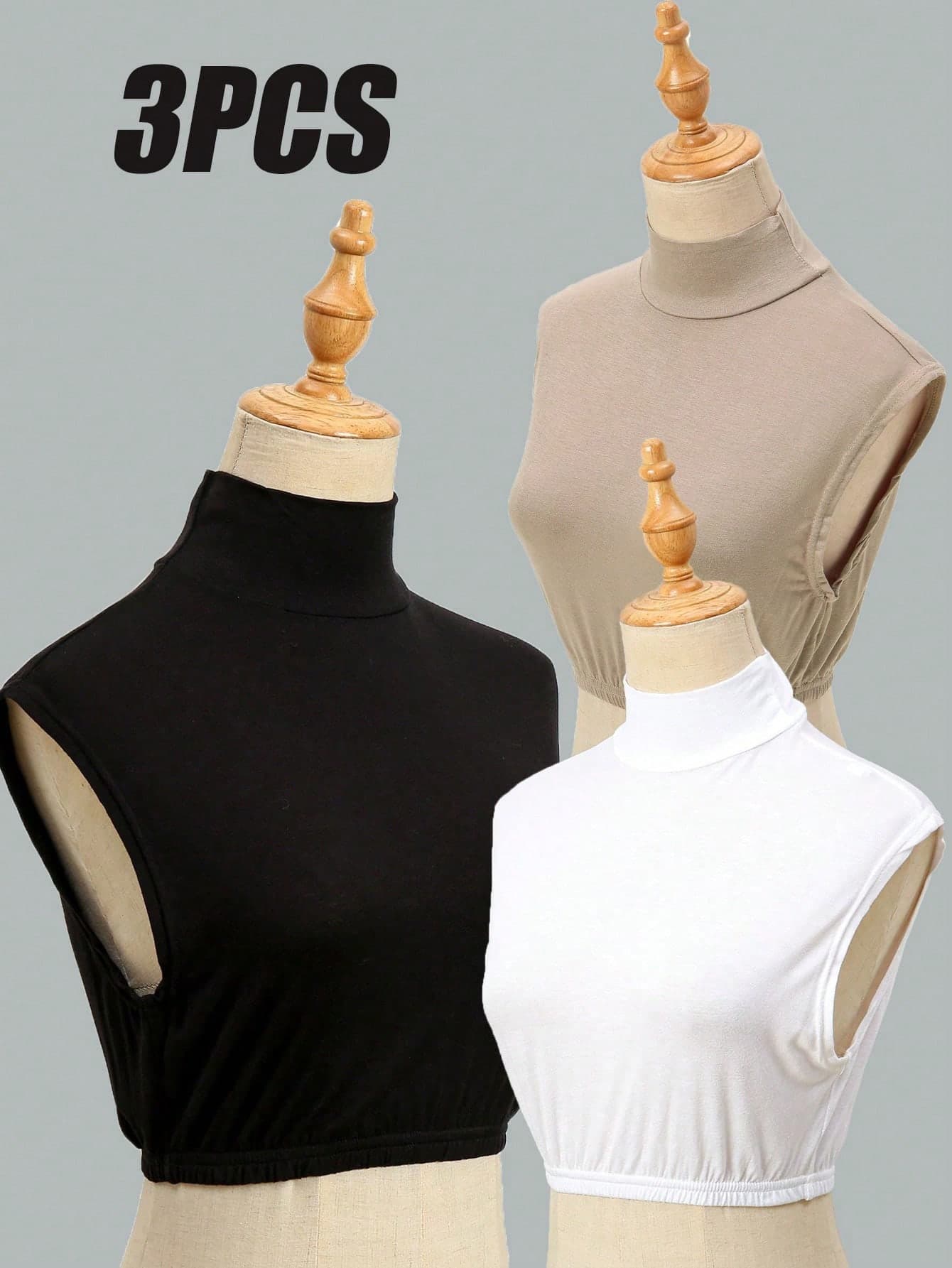 3PCS Women's Large Solid Color Mid-Neck Fake Collar Casual Thin Shoulder Fake Collar Shawl For, Turtle Neck Long Sleeve