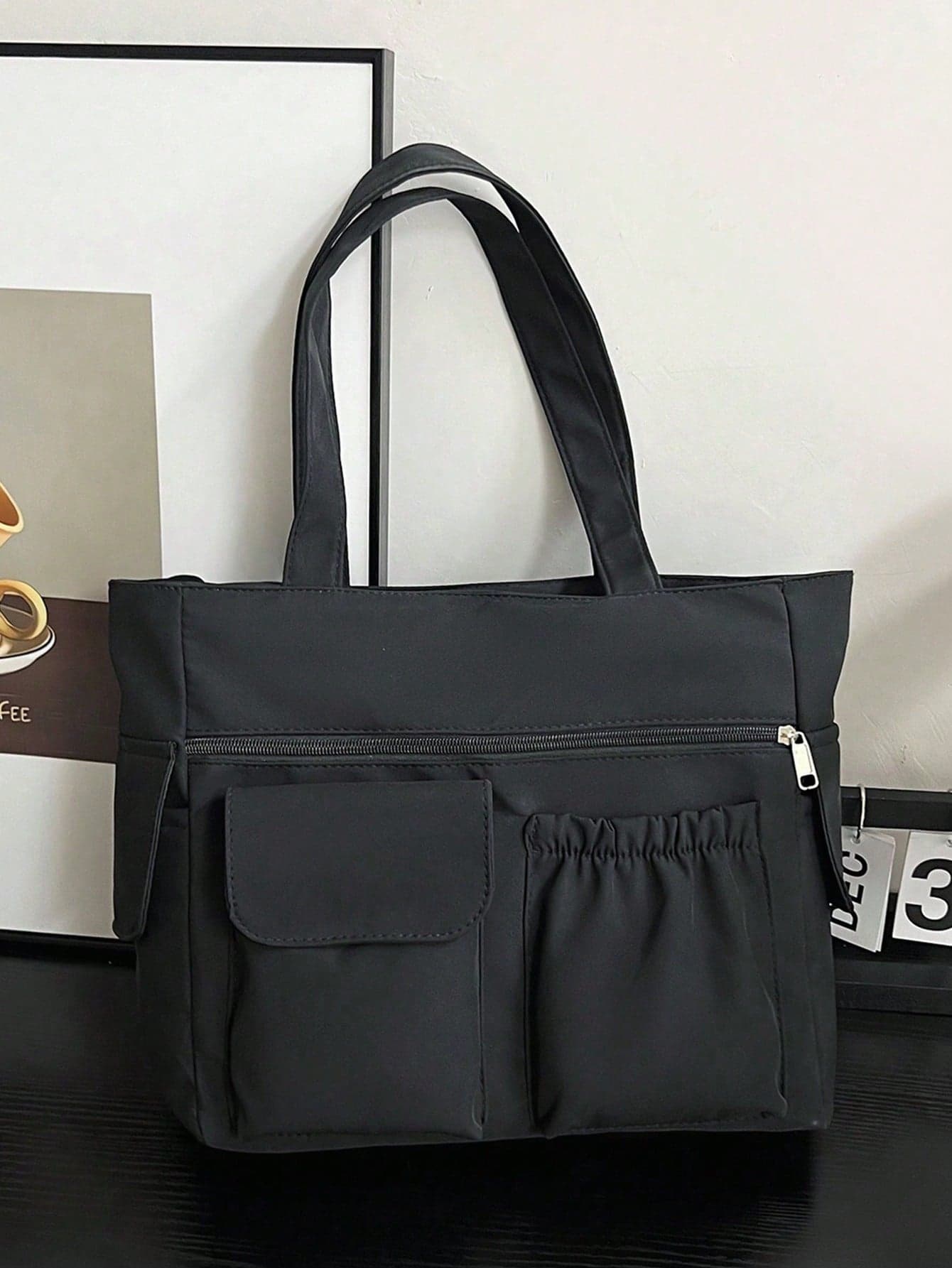 Women's Fashion Versatile Solid Color Nylon Tote Bag, Large Capacity Multi-Pocket Handbag, Suitable For School, Commuting And Daily Use