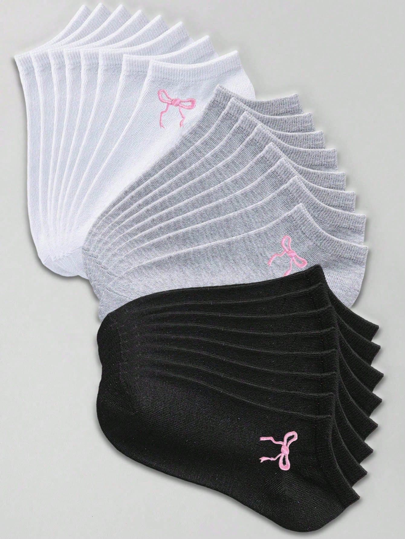 20 Pairs Kids Solid Color Bow Ankle Socks, Student Socks Suitable For All Seasons Sports Socks