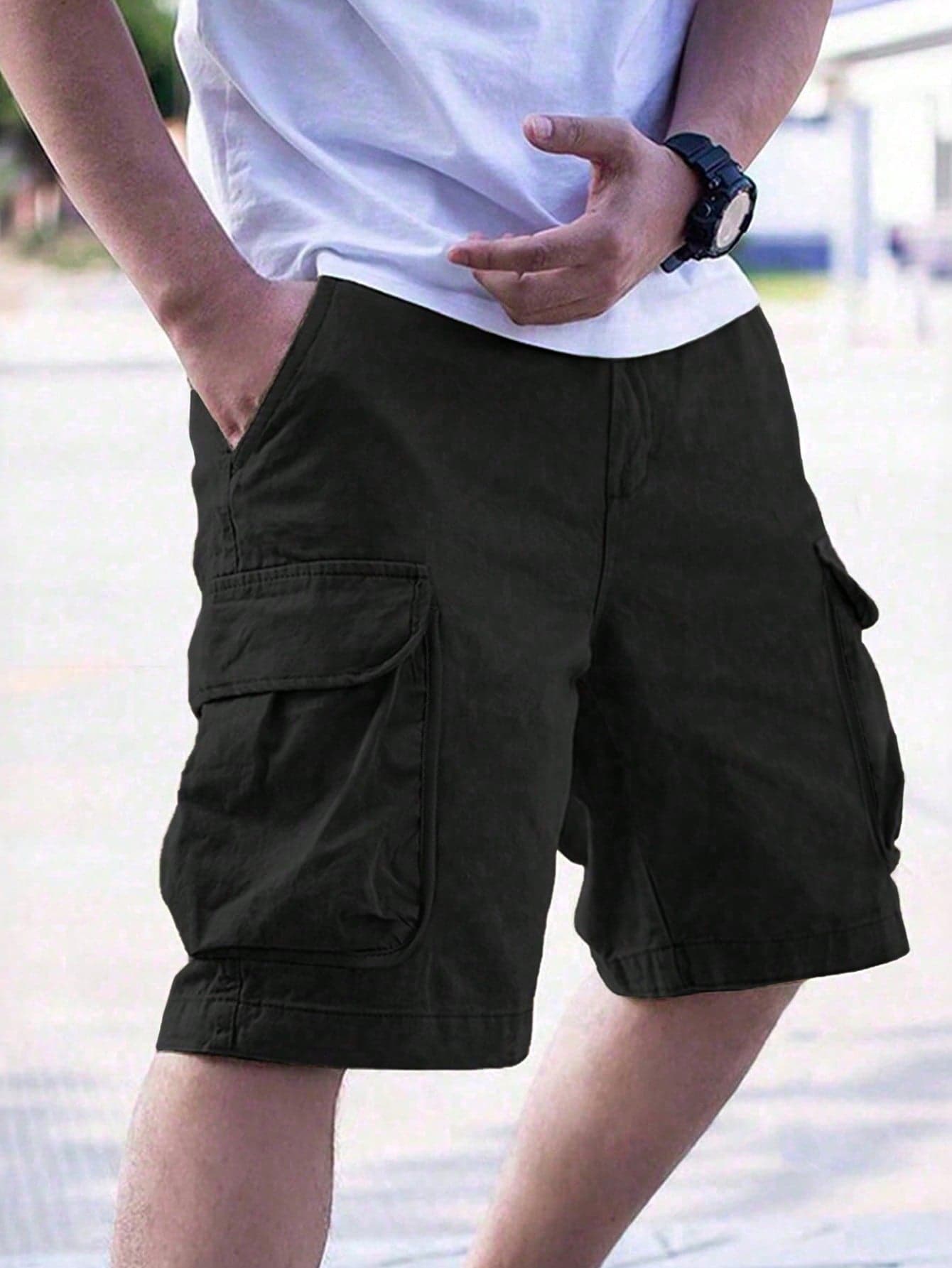 1pc Teen Boy Casual Outdoor High Street Multi-Pocket Cargo Shorts, Summer