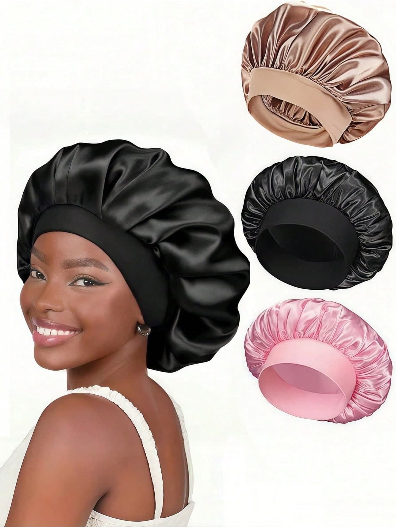 2/1 Set Of Silk Sleep Cap, Satin Hair Cap, Women's Wide Brim High Elasticity Cap, Satin Sleep Cap, High-End Satin Hair Care Cap, Curly Hair Silk Headband,Holiday,Travel