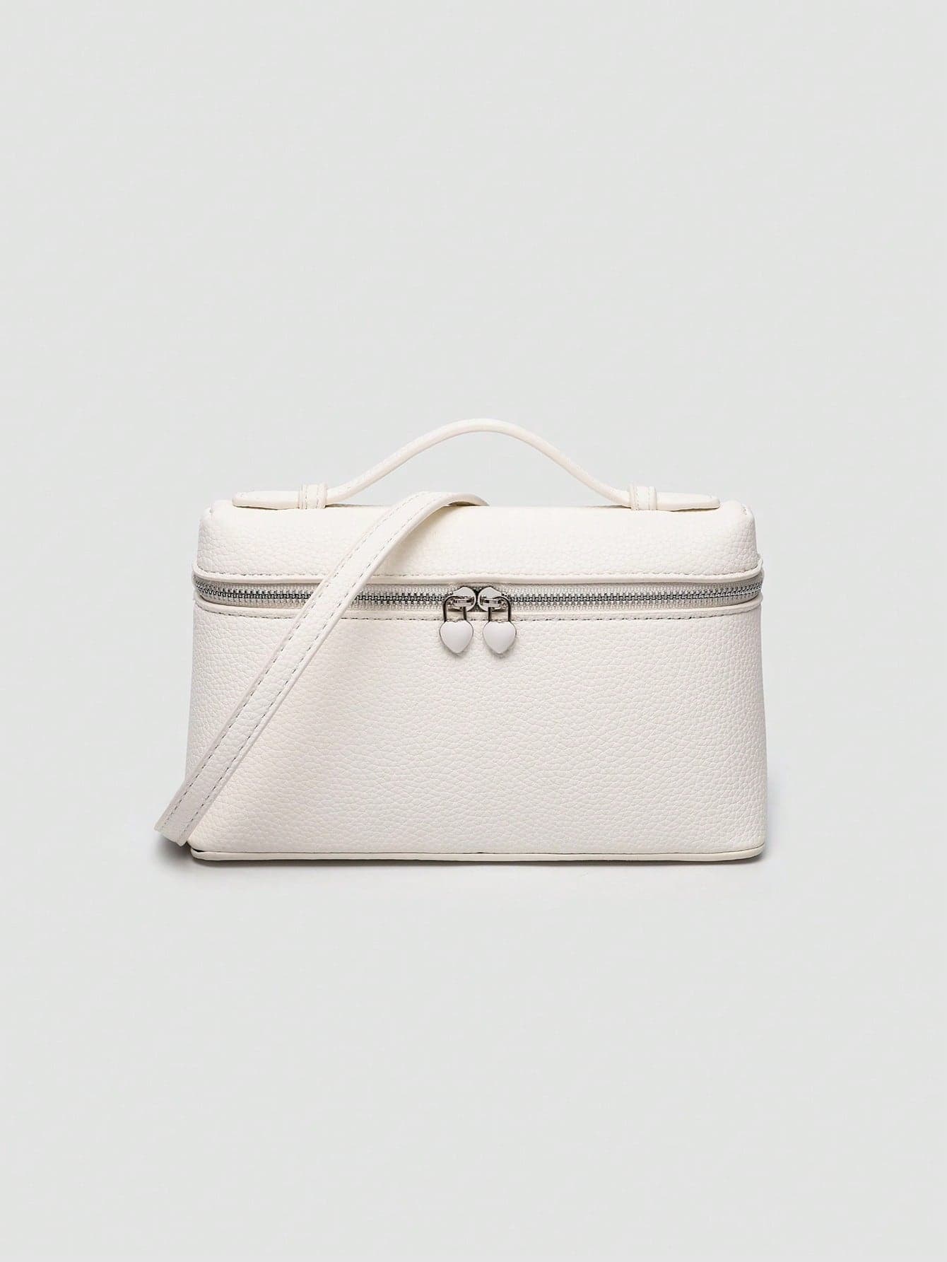 1pc Solid Color Litchi Grain PU Square Crossbody Bag, Small Purse For Women, Suitable For Daily Fashion Matching And Outings, Cream Bag, White Bag