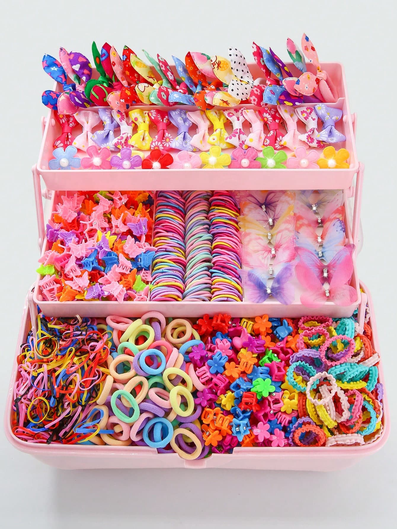558pcs Girls Multicolor Rhinestone Double Layer Mesh Bow Hair Clips, Elastic Hair Ties, Flower Hair Ties, Glitter Star Hair Claws, Minimalist Alligator Clip Barrettes, Suitable For Daily Use