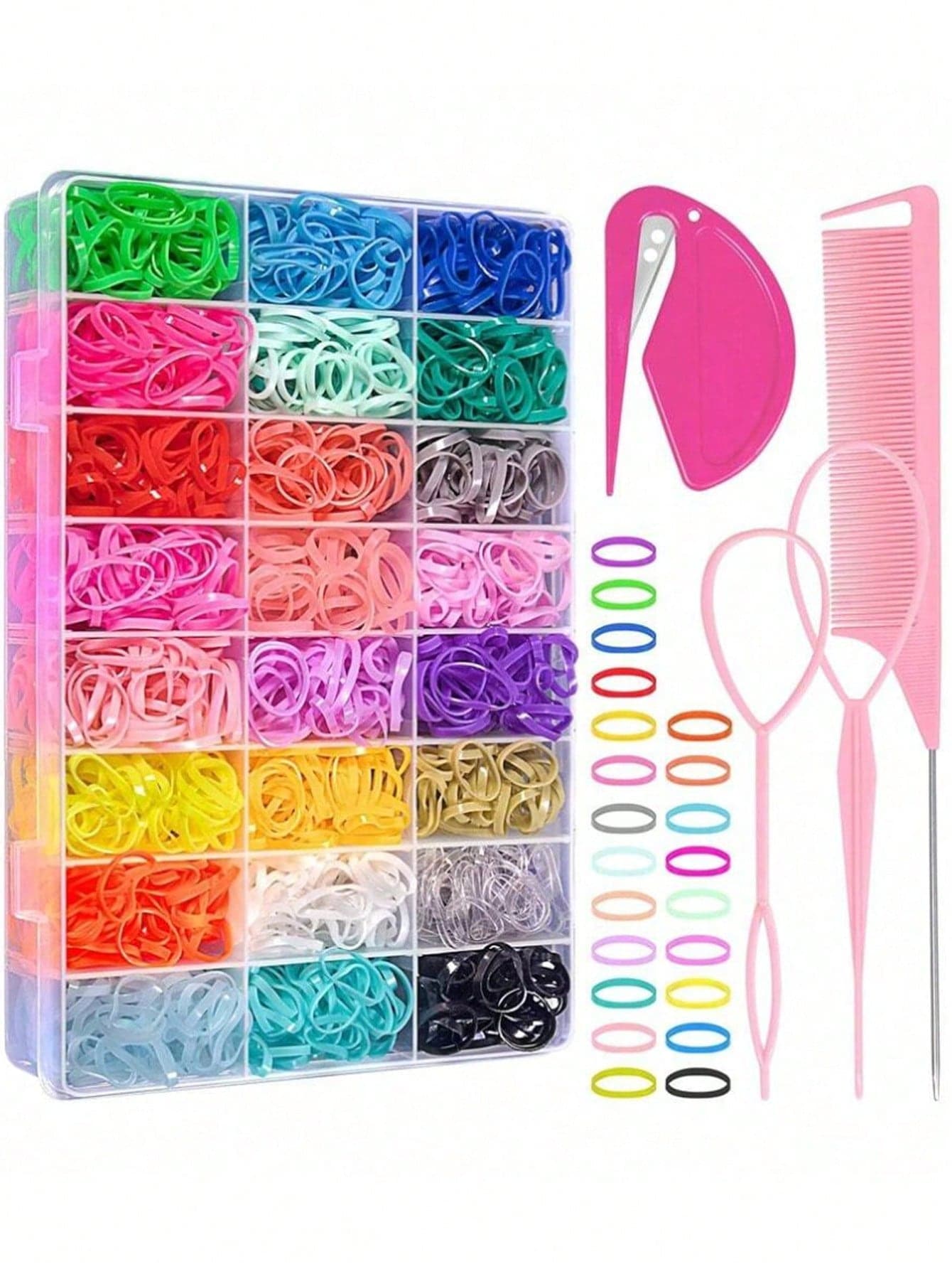 204pcs/Set Random Color Hair Accessories, Including 24 Colors Elastic Hair Ties, Headbands, 4pcs Hair Styling Tools And Storage Box, As Well As Girls Hair Bows And Colorful Decorations, Casual Pink Accessories