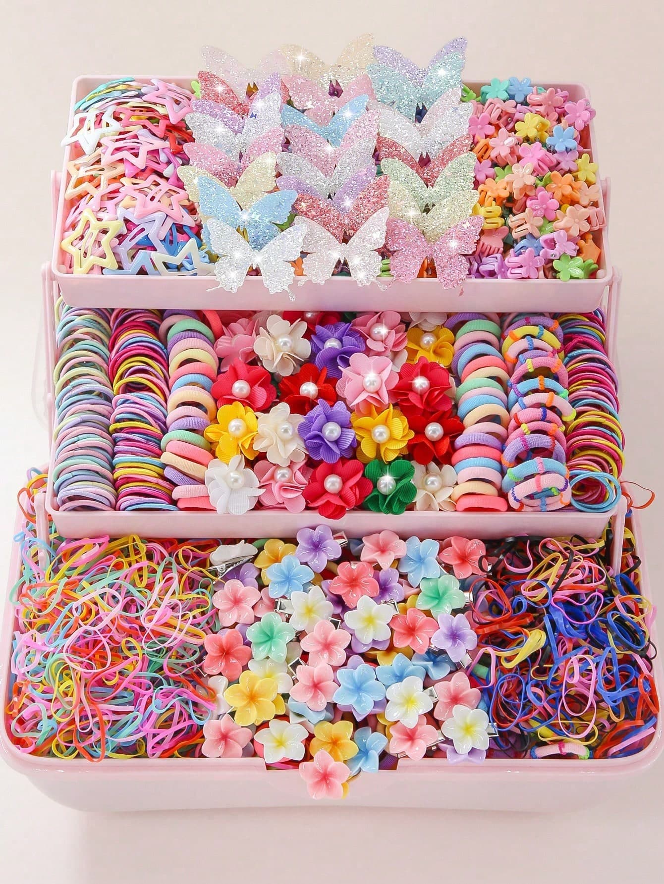 910pcs/Set Girls' Colorful Shiny Sequin Butterfly, Daisy, Pearl Flower, Star Hair Clips, Bows, Scrunchies, Barrettes, Cute Simple Hair Accessories Set, Suitable For Daily Use And Gift
