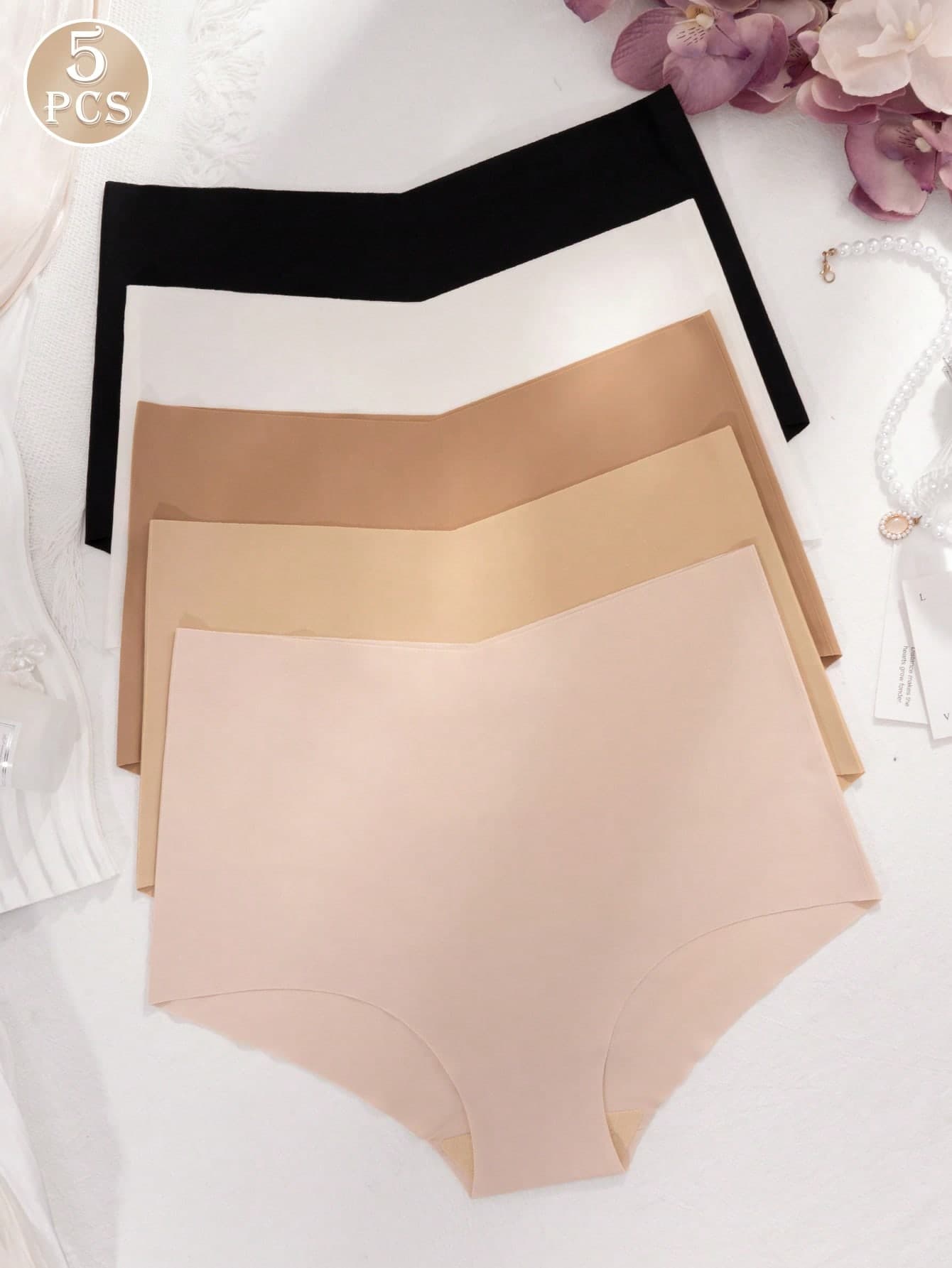 5pcs/Pack Women's Seamless Hipster Panties, Comfortable High Waist Briefs, Skin-Friendly Fit