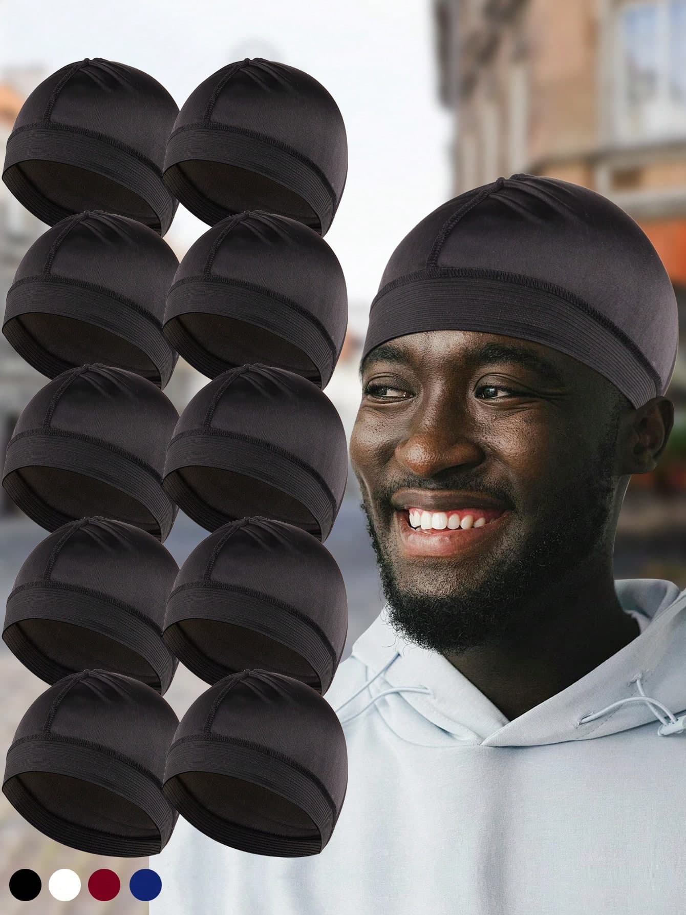 1/2/4/10pcs Pack Fashionable Stretchy Silky Wavy Beanie, Multifunctional Sports & Sleep Cap For Men, Suitable For Cycling, Running And Shower
