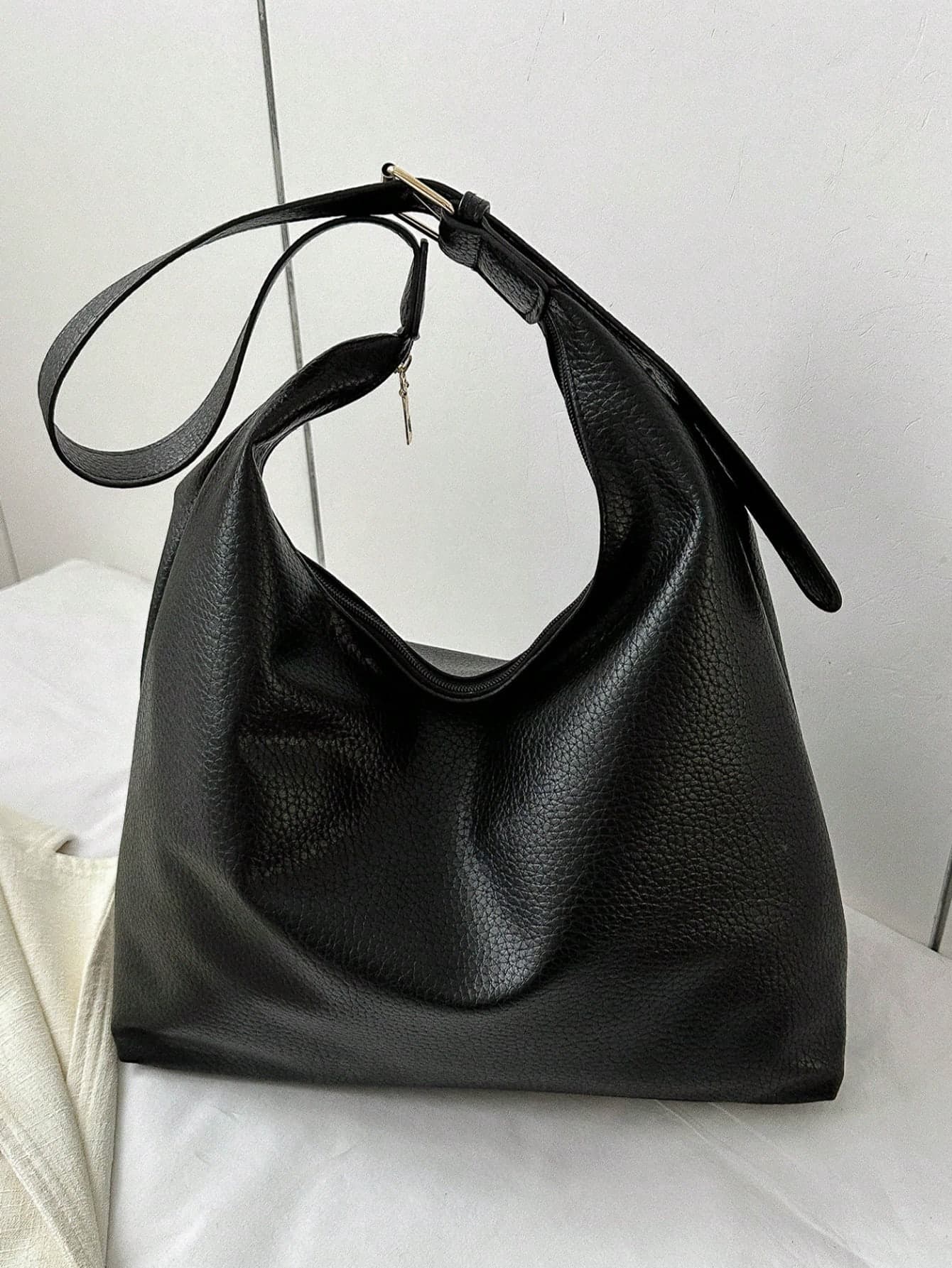 New Versatile Solid Color PU Shoulder Bag, Casual Minimalist Baguette Bag, Large