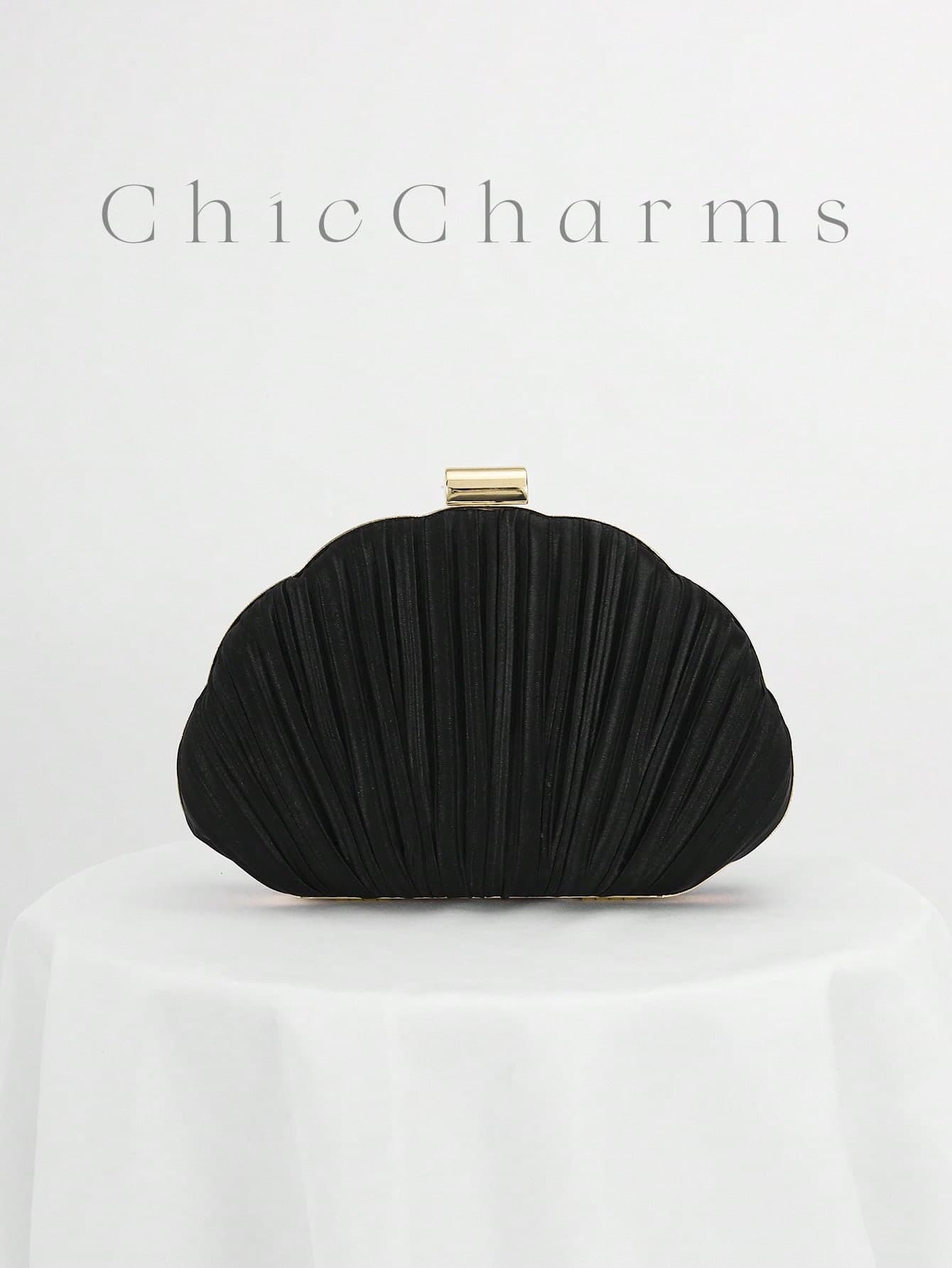 Pleated Satin Design Box-Shaped Evening Clutch, Banquet Bag, Formal Dress Bag, Ball Gown Handbag, Chain Strap Bag, Wedding Purse,Bride