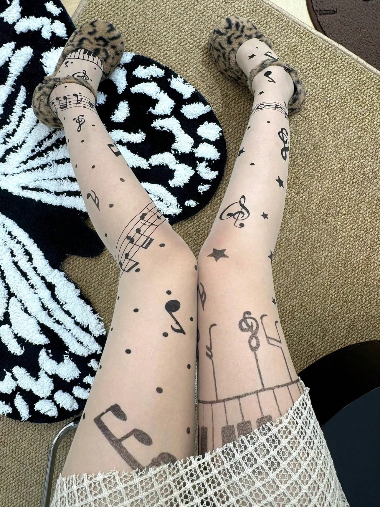 1pc Y2K Sexy Music Note Printed Sheer Pantyhose, Lightweight For Spring/Summer