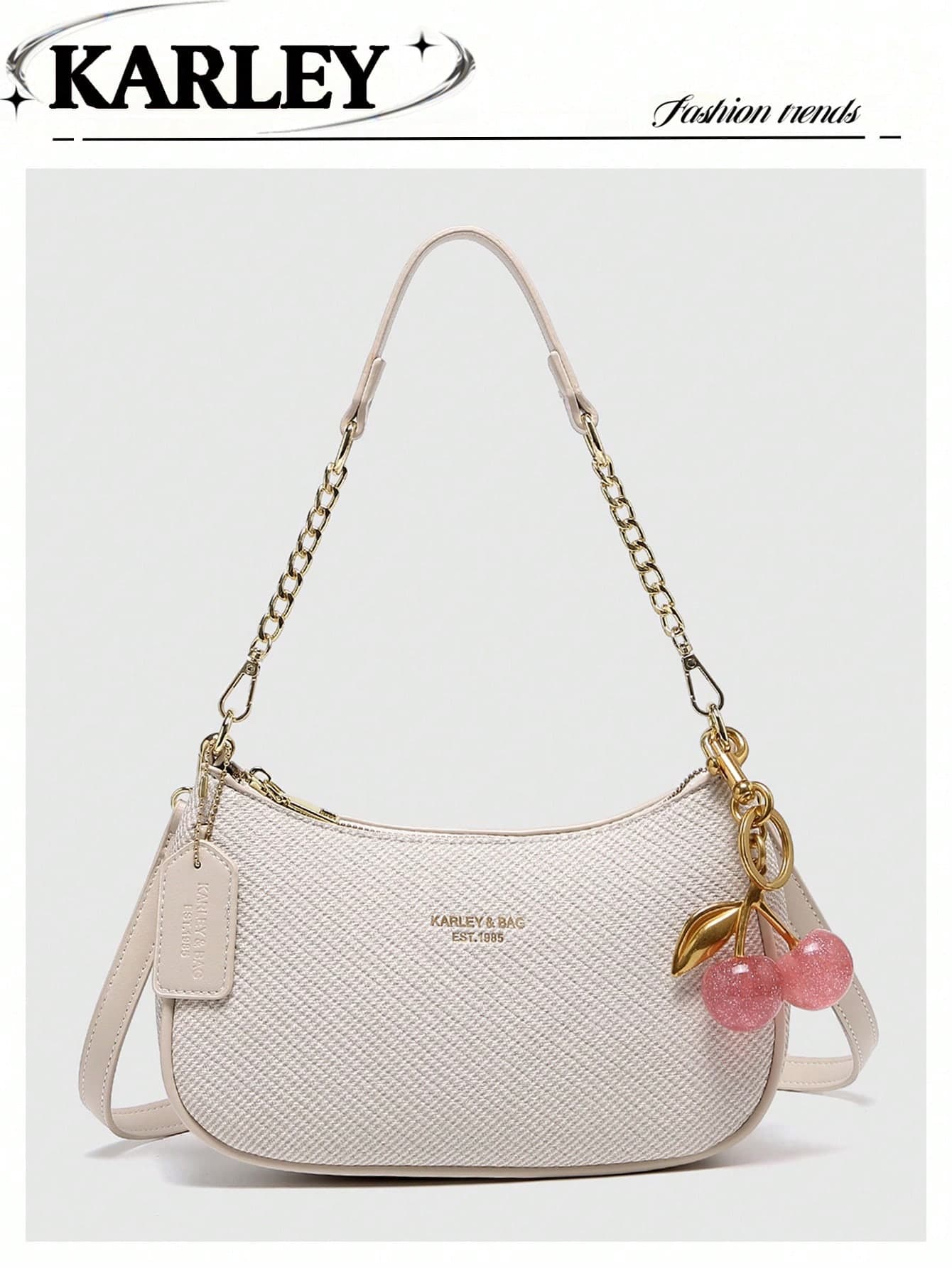 2025 New Fashion Classic Versatile Letter Graphic Design Solid Color PU Leather Crescent Shoulder/Underarm Bag,