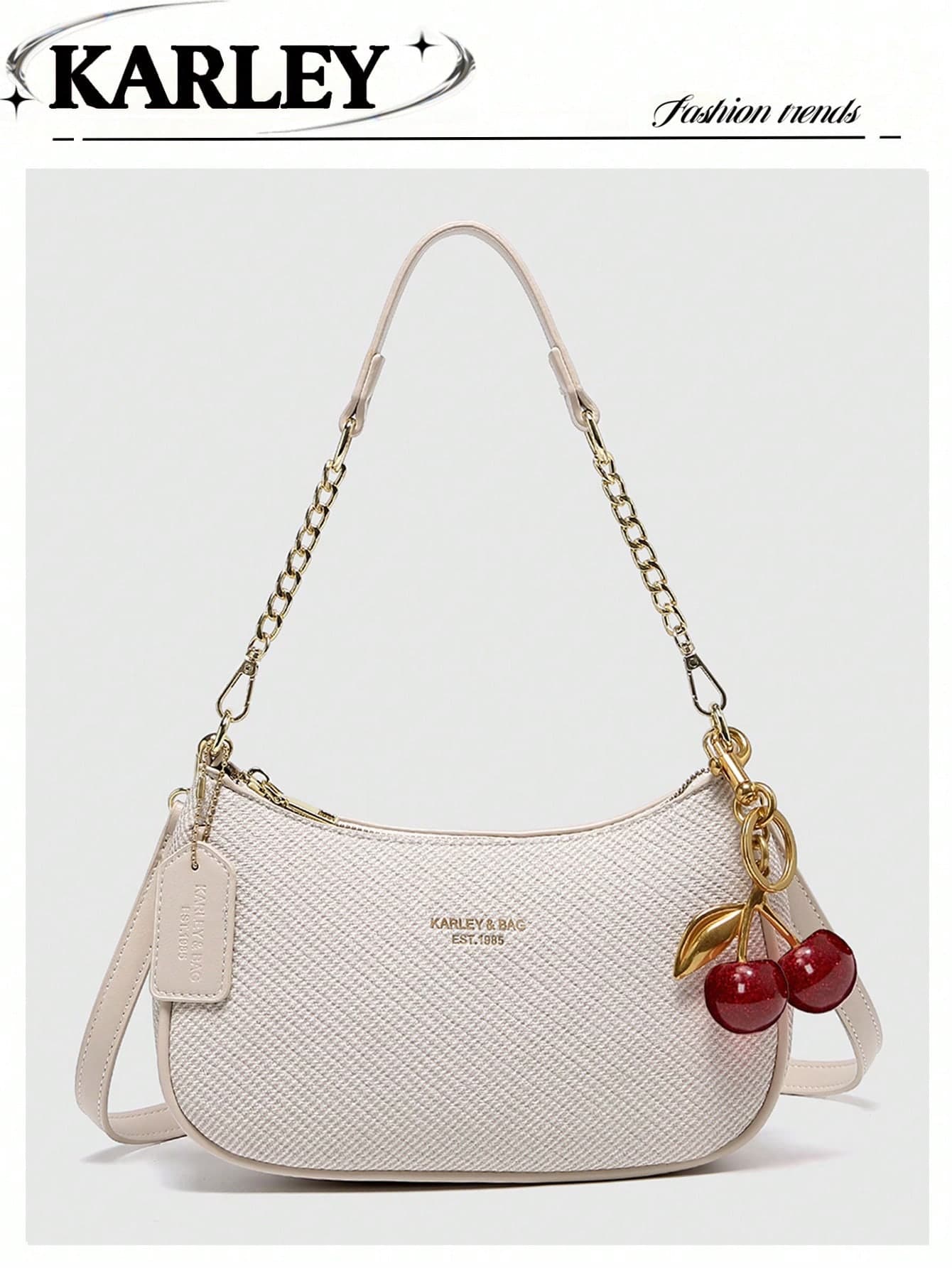 2025 New Fashion Classic Versatile Letter Graphic Design Solid Color PU Leather Crescent Shoulder/Underarm Bag, Y2K Shoulder/Underarm Bag, Suitable For Shopping, Can Be Worn Crossbody, Cream Bag