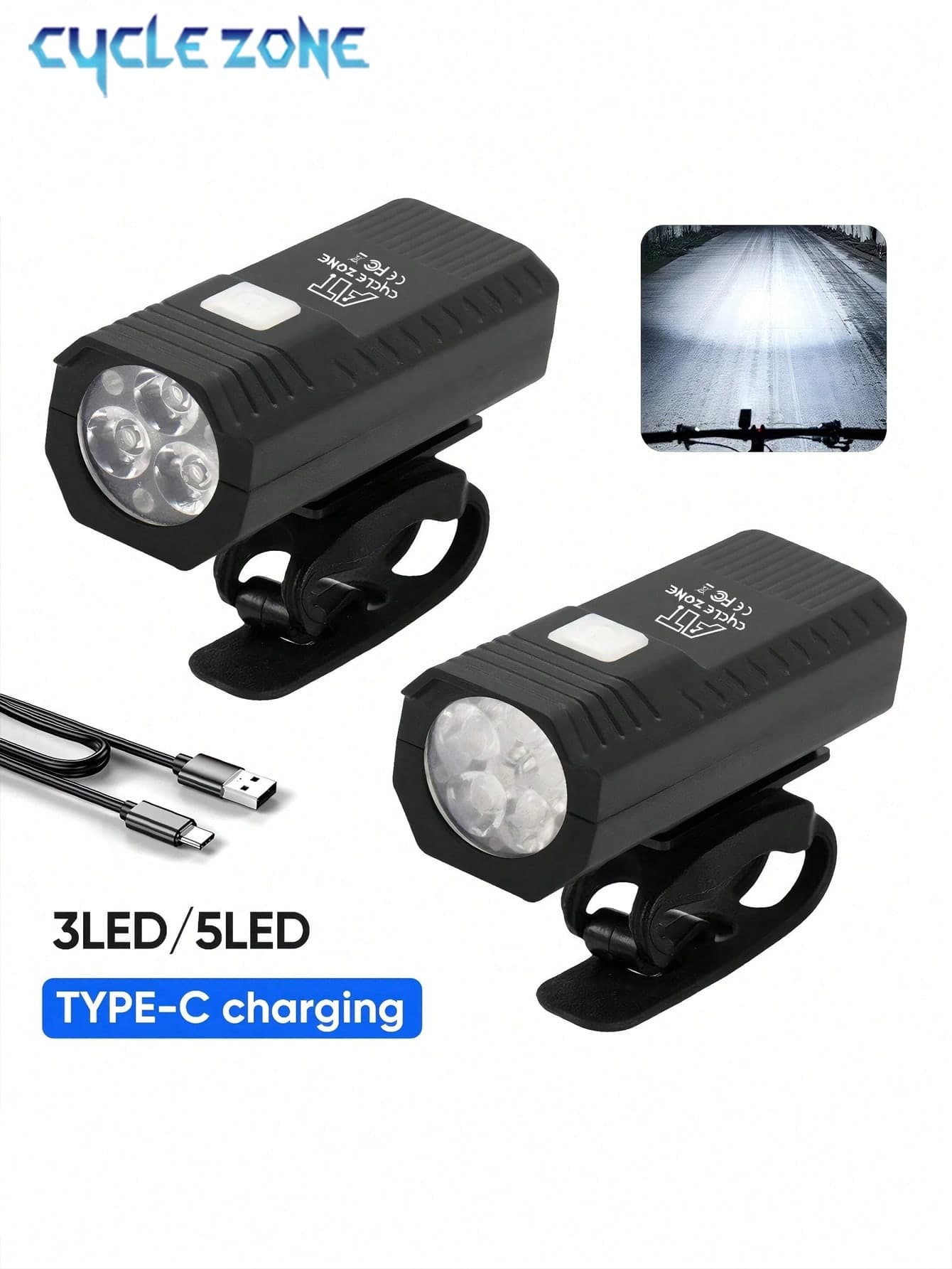 Cycle Zone 5/3 LED Bike Light With 3 Lighting Modes, Rechargeable Cycling Light, Lightweight And Portable Bicycle Front Headlight