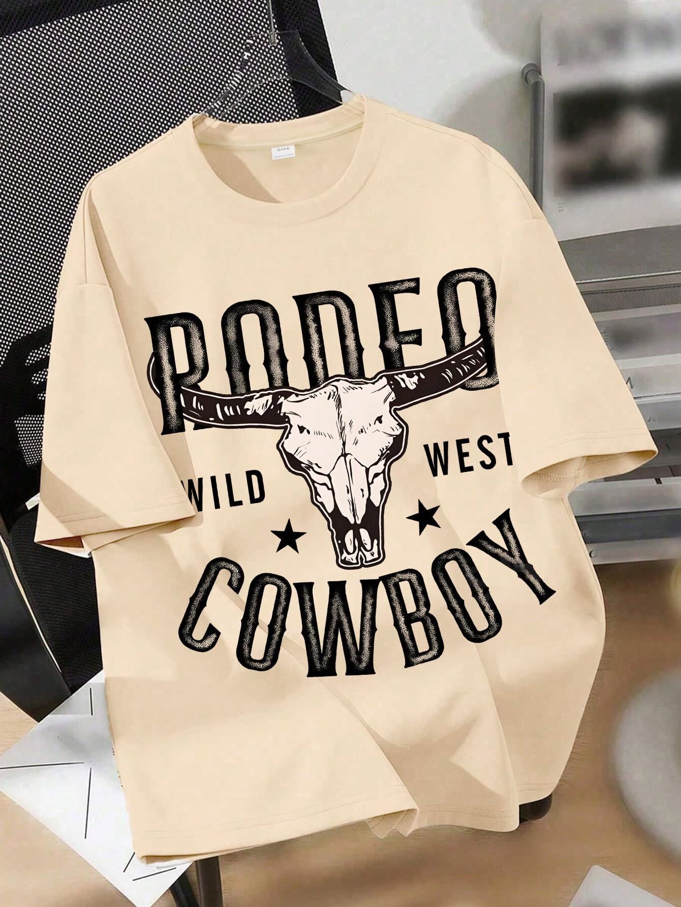Tween Boy Minimalist Stylish Pentagram, Bull Head & Letter Graphic Crew Neck Short Sleeve T-Shirt, Spring/Summer New Arrival