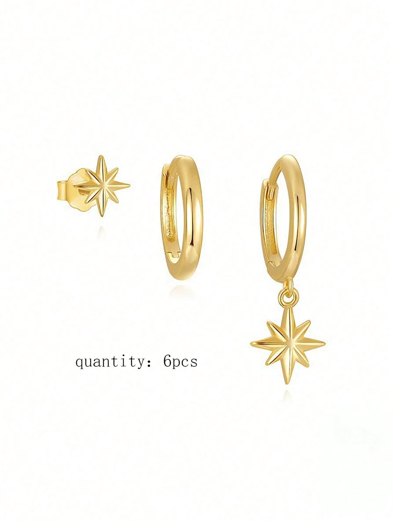 3PCS Single Ear Star Dangle Earrings, Women's Exquisite Huggie Hoop Earrings, Women's Stacked Earrings