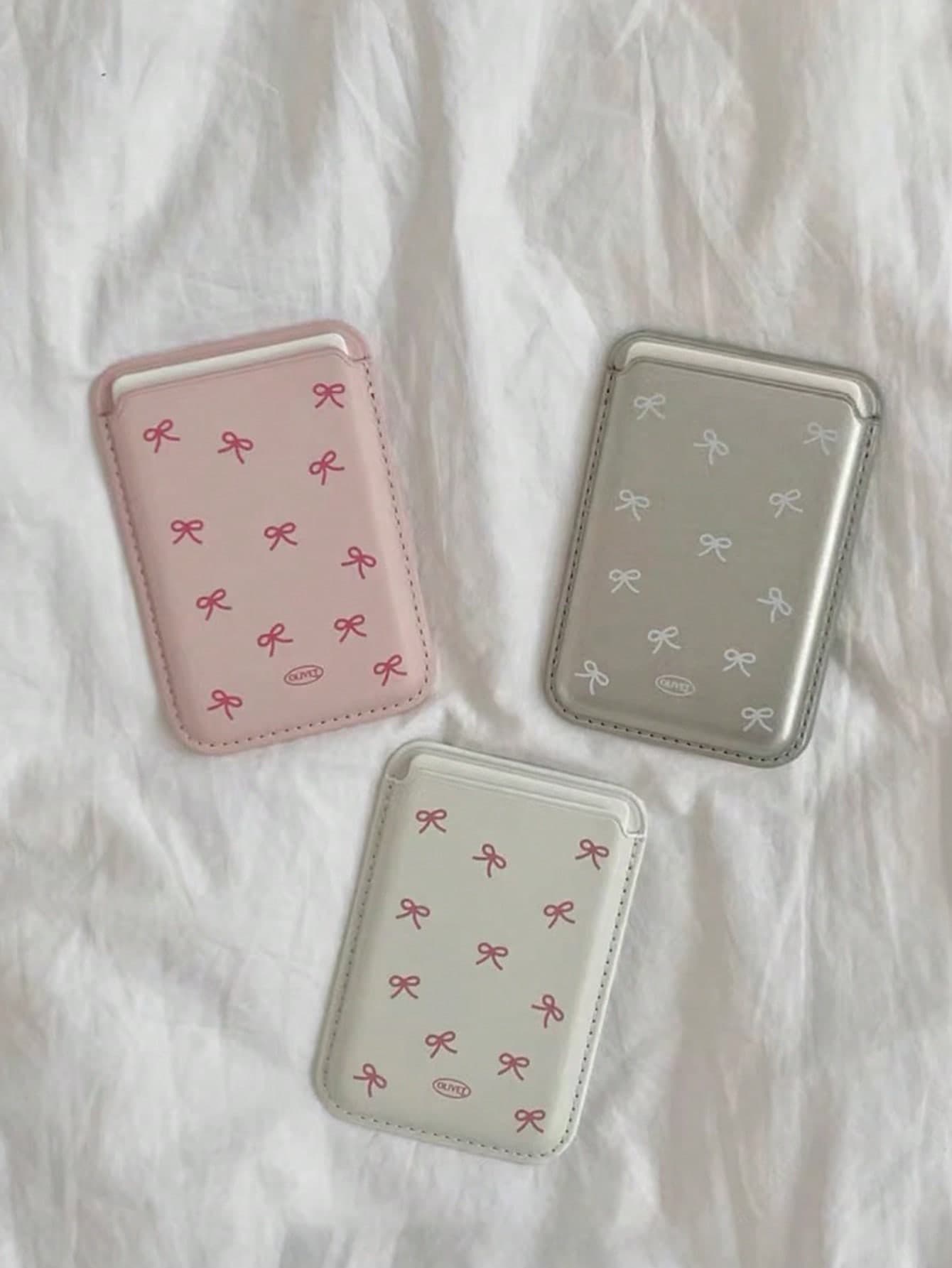 Korean Indie Girly Bowknot Leather Magnetic Wireless Charging Magsafe Card Holder Phone Case Compatible With IPhone 16 Pro Max/15 Pro, Apple 14/13/12/11