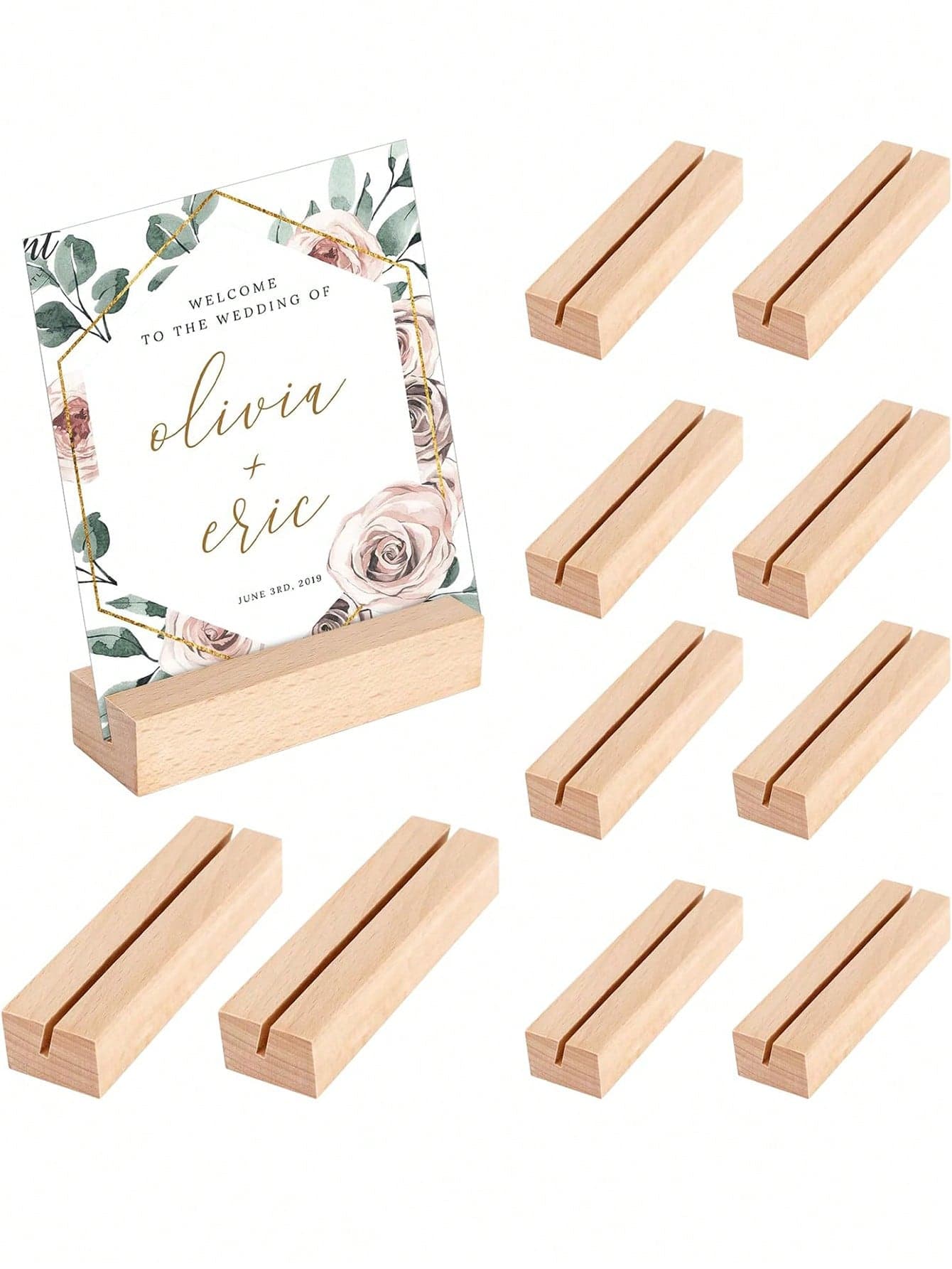 10pcs/Set Wooden Place Card Holders, Made Of Beechwood, Photo Card Stands, Suitable For Weddings, Banquets And Parties, Can Be Used As Menu Card Holders, Photo Frames, Postcard Stands