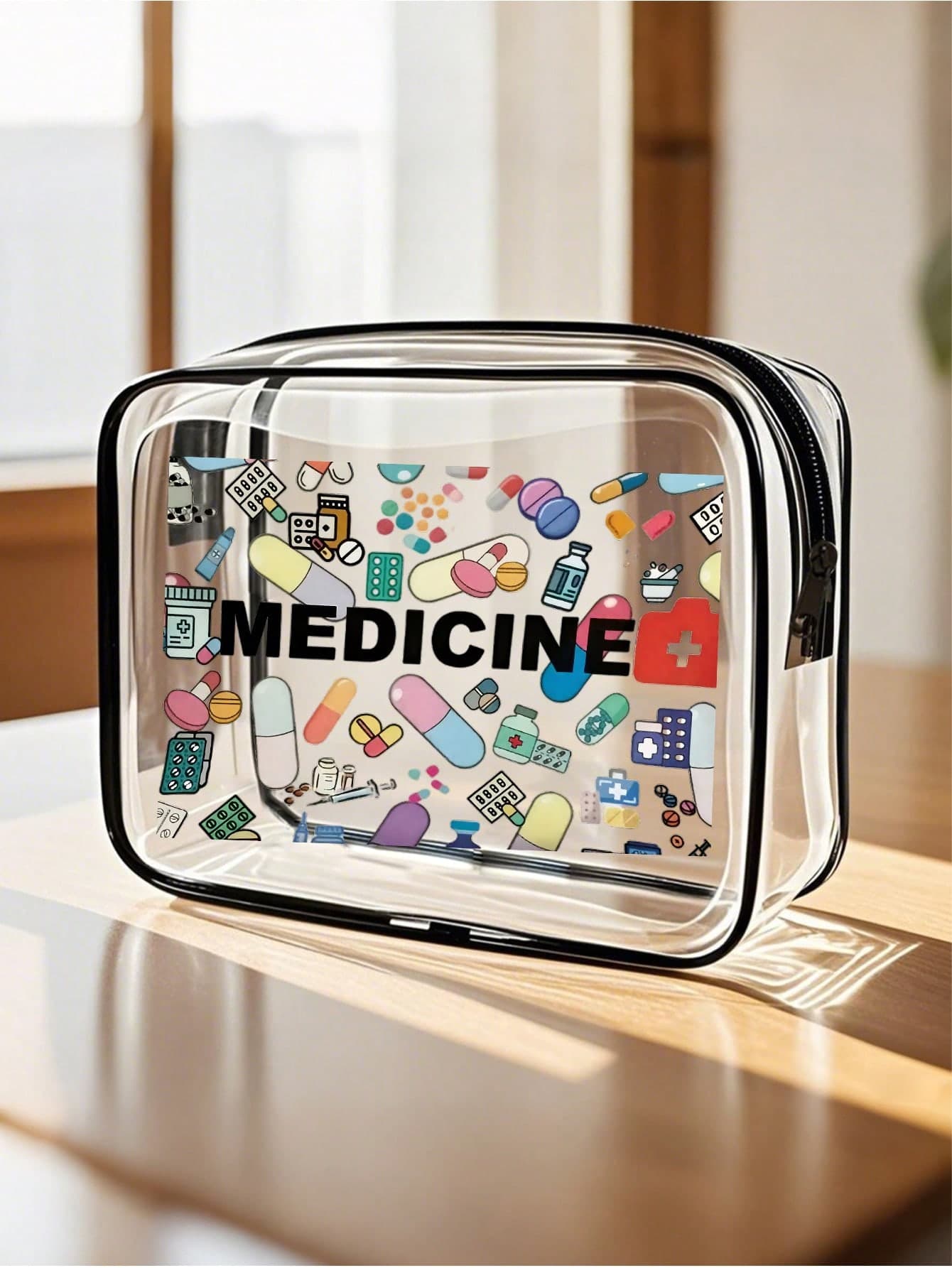 MEDICINE Letter Print PVC Toiletry Bag, PVC Travel Organizer Bag, Zipper Closure - Lightweight Fade-Resistant Cosmetic Makeup Bag, Suitable For Women And Girls, TSA-Approved Portable Makeup Case, Easy To Wipe Clean, Makeup Pouch, Gift For Mothers, Teachers, Friends, Nurses, Medical Travel Essential, Holiday Vacation Bag, School Cosmetic Bag, Cruise Essential, Waterproof Toiletry Bag, Travel Bathroom Supplies, Large Capacity