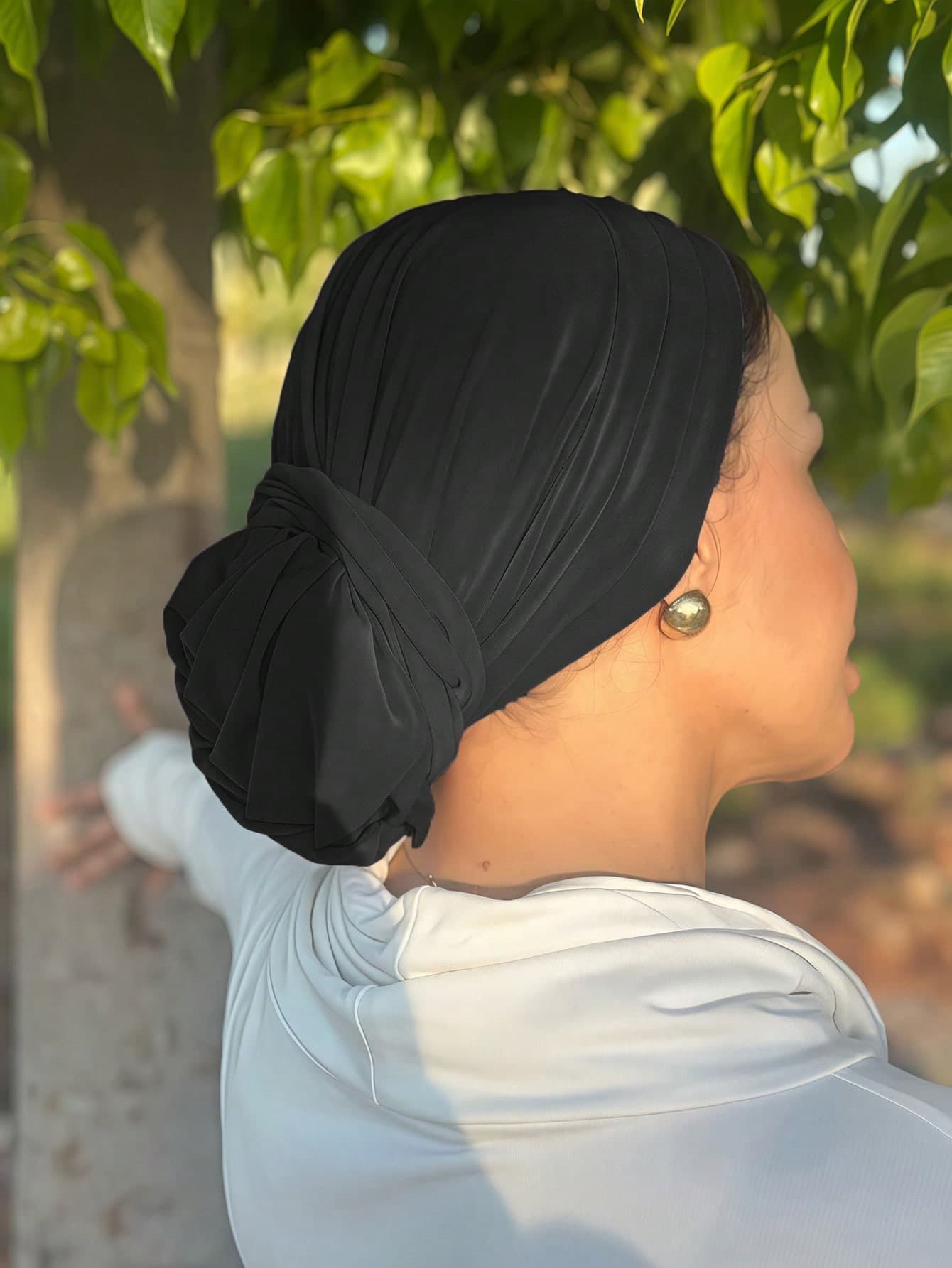 1pc Women's Solid Color 3-Layer Long Tail Headscarf, Elastic Turban Cap Wide Elastic Band Sweat-Absorbent Multifunctional Sports Headband