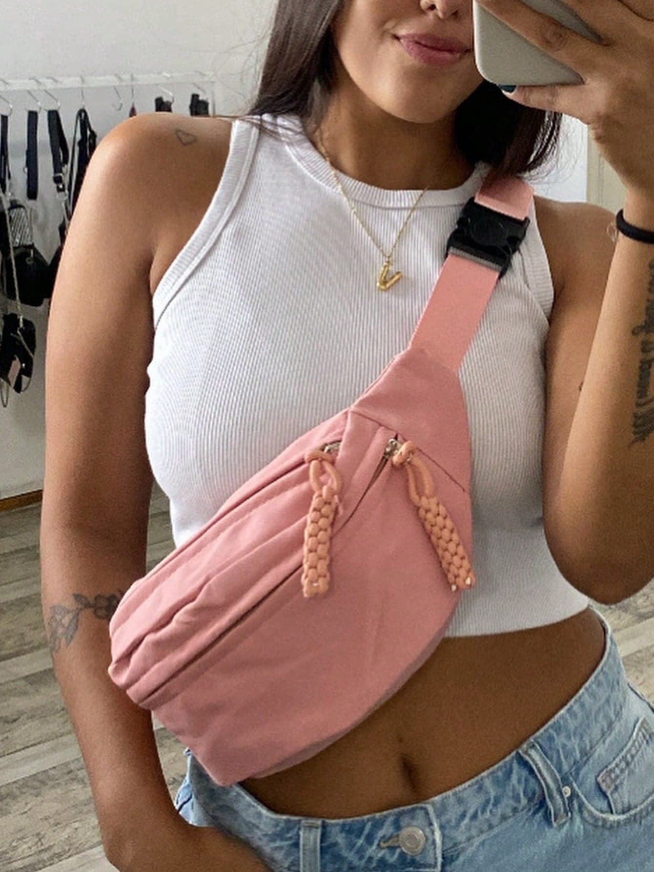 2pcs/1pc Women's Casual Minimalist Contrast Color Chest Bag, Student Sports Bag, Multifunctional Waist Bag, Suitable For Daily, Outdoor Sports, Running, Travel, Leisure, Gym Use, Women's Running Waist Bag