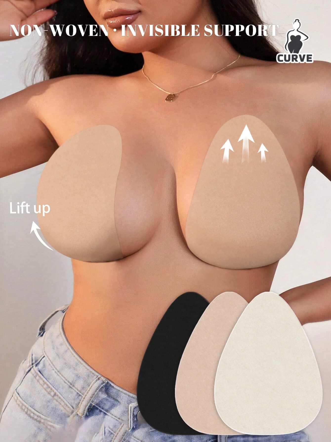 5Pairs Invisible Breast Lift Tape, Adhesive Sticky Push Up Bra For B-E Cup Large Breasts. Disposable Strapless Backless Bra, Self-Invisible Sticky Bra