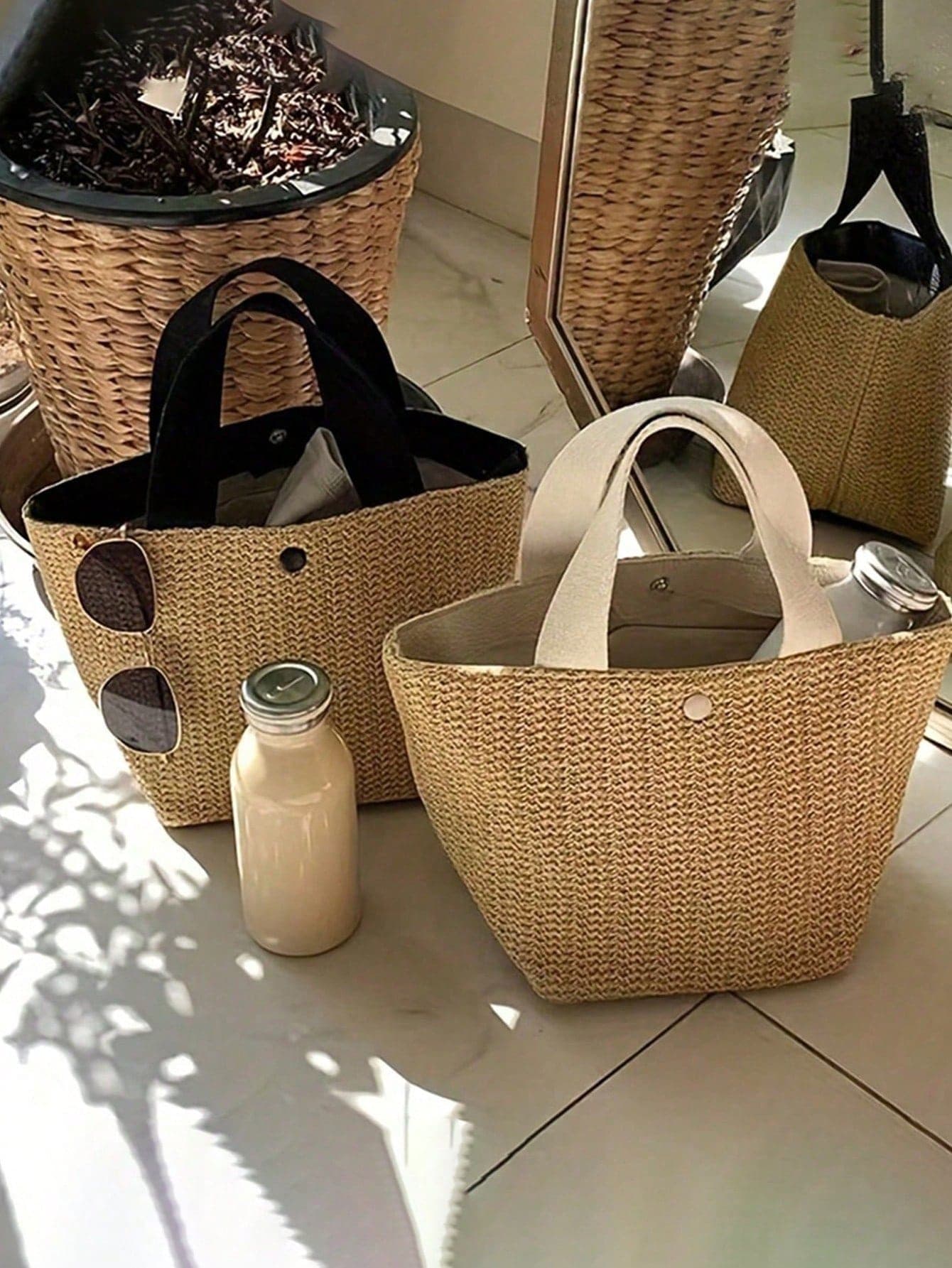Bohemian Woven Tote Bag - Large Black Handbag, Suitable For Beach, Camping And Outdoor Activities, Ideal Beach Bag For Women's Adventures