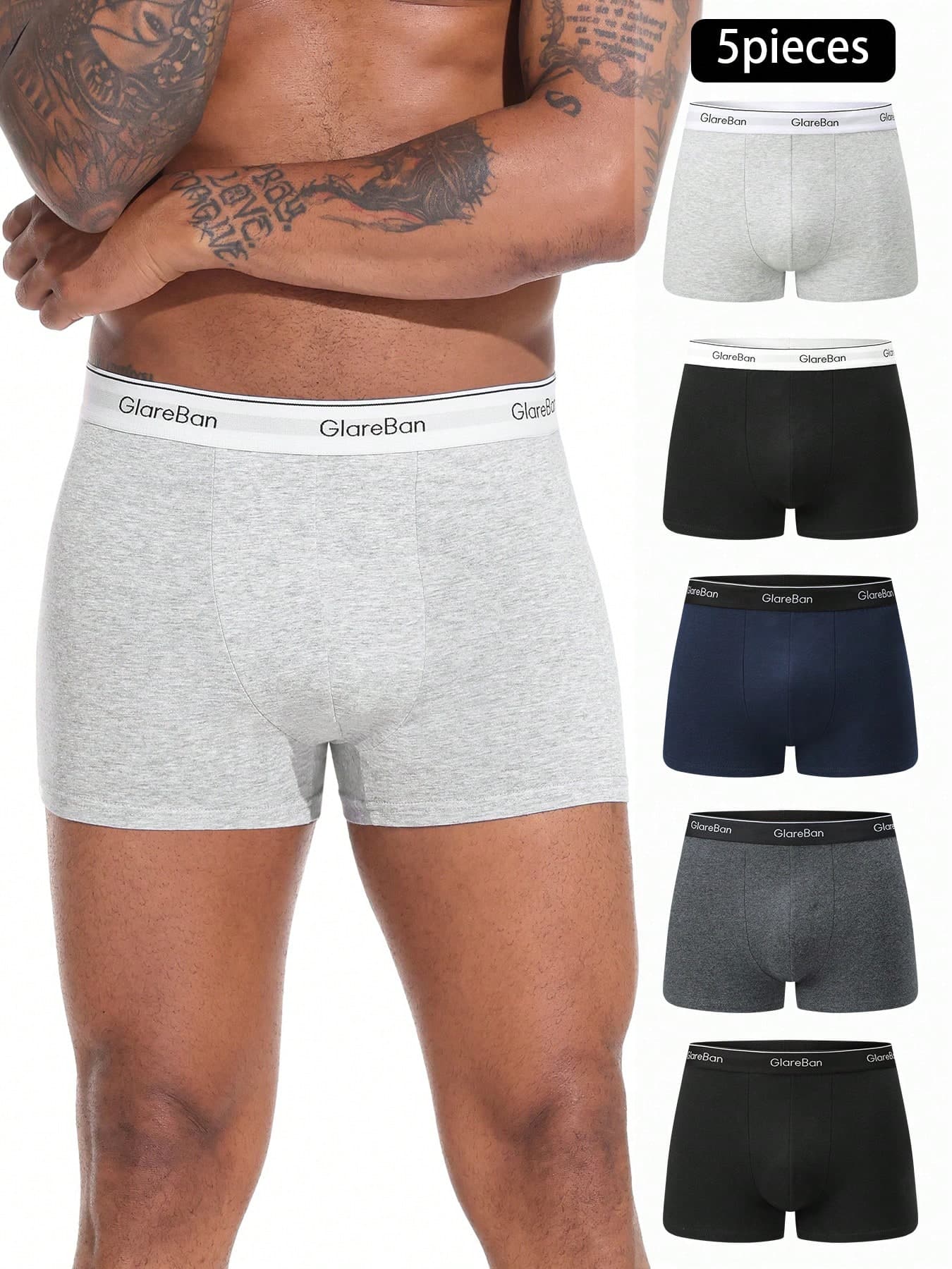 5pcs/Pack Men's Cotton Boxer Briefs, Soft & Comfortable, Suitable For Sports & Casual Wear, High Quality Brand