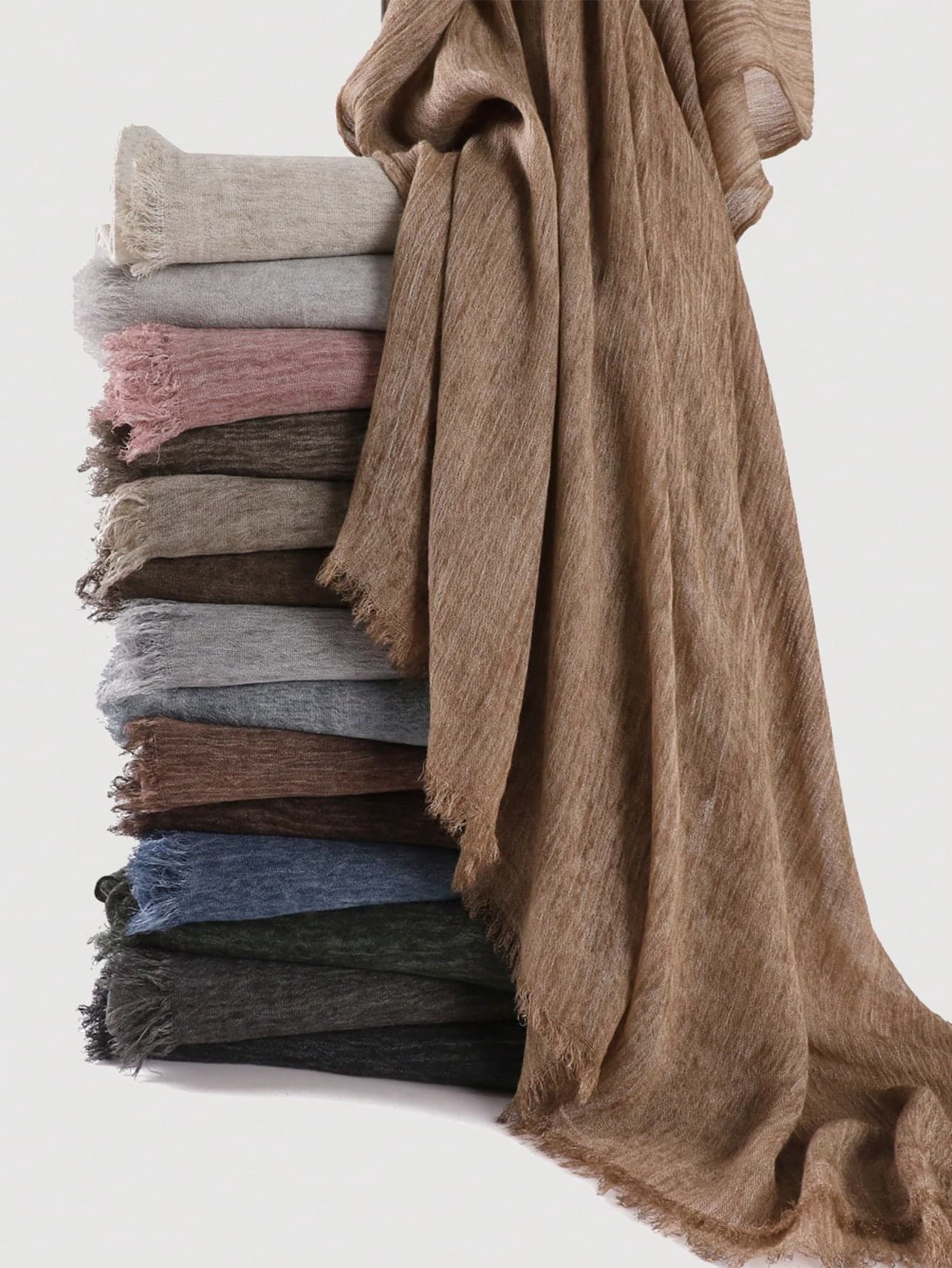 1pc Women's Solid Color Modal Pleated Tassel Scarf, Casual Daily Headscarf, Sun Protection Warm Shawl Hijab For Dress