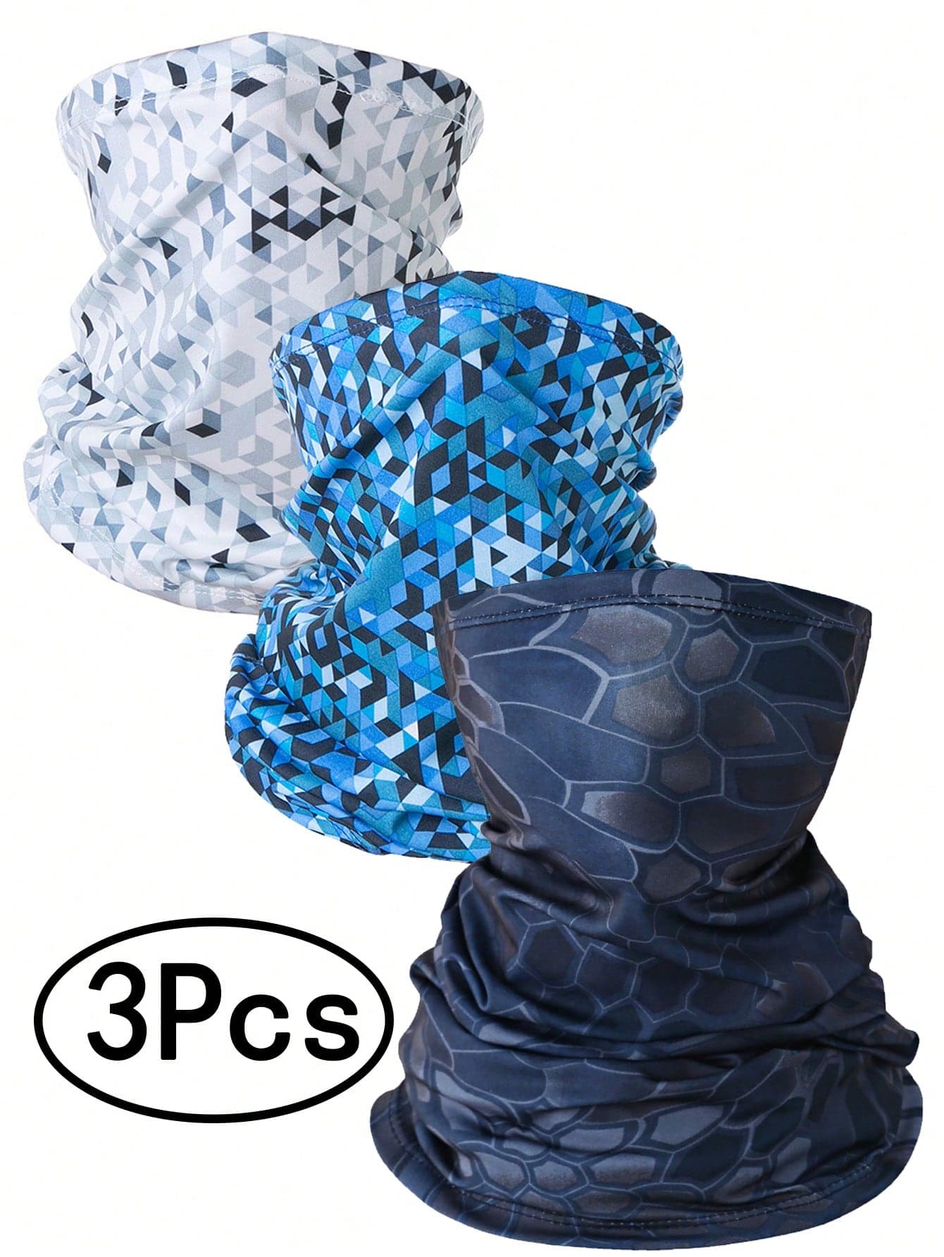 3Pcs Neck Gaiter Face Cover Scarf, Breathable Sun & Wind-Proof For Skiing Fishing Hiking Cycling Multi-Use Neck Gaiter Men's & Women's Buff For Working, Running Sports Sweat