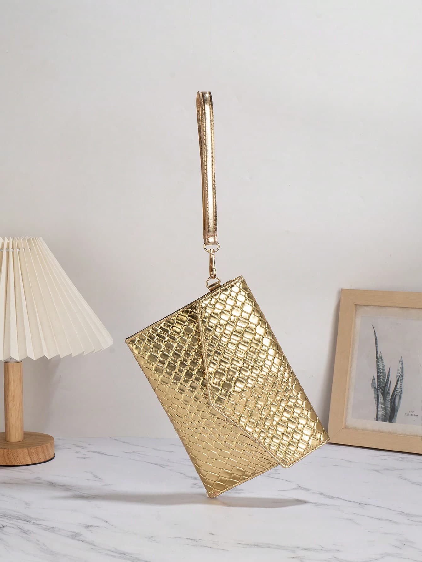 1pc Gold Crocodile Embossed PU Minimalist Clutch Bag With Metal Chain Shoulder Strap & Coin Purse, Suitable For Women/Girls, Suitable For Evening, Party, Shopping, Commuting, Travel, Wedding, Banquet And Other Occasions